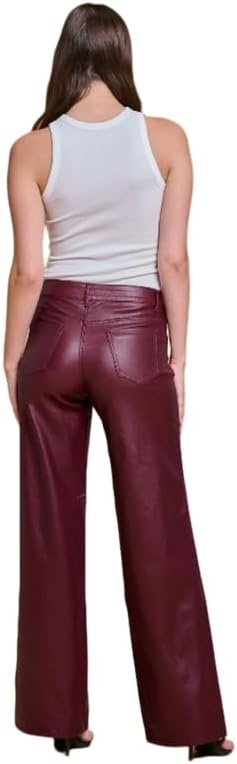 image:imageLOVER BRAND FASHION Womens High Waisted Super Stretch Faux Leather Wide Leg Pants Multiple Colors for Trendy Looks JeansBurgundy
