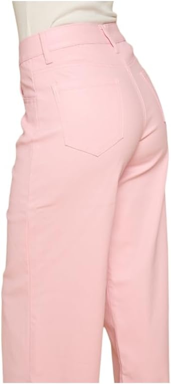 image:imageLOVER BRAND FASHION Womens High Waisted Super Stretch Faux Leather Wide Leg Pants Multiple Colors for Trendy Looks JeansLight Pink