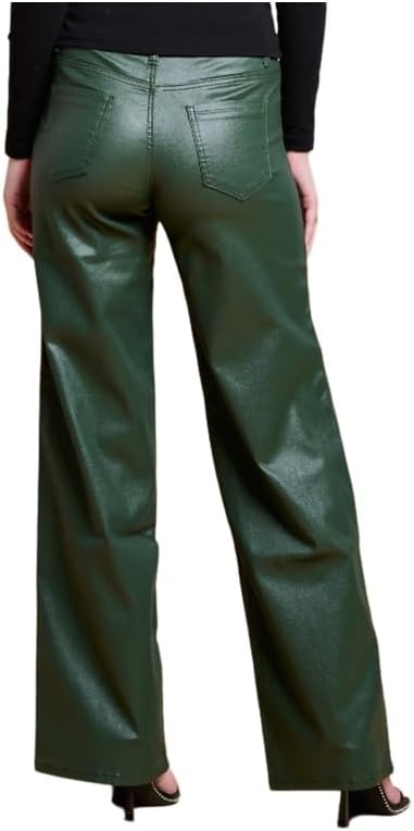 image:imageLOVER BRAND FASHION Womens High Waisted Super Stretch Faux Leather Wide Leg Pants Multiple Colors for Trendy Looks JeansOlive