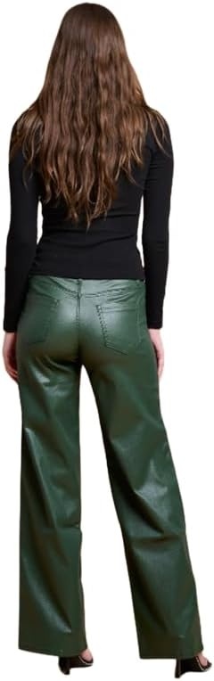 image:imageLOVER BRAND FASHION Womens High Waisted Super Stretch Faux Leather Wide Leg Pants Multiple Colors for Trendy Looks JeansOlive