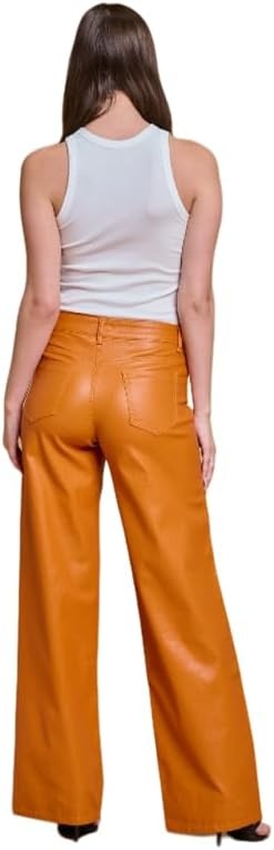 image:imageLOVER BRAND FASHION Womens High Waisted Super Stretch Faux Leather Wide Leg Pants Multiple Colors for Trendy Looks JeansRust