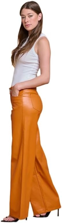 image:imageLOVER BRAND FASHION Womens High Waisted Super Stretch Faux Leather Wide Leg Pants Multiple Colors for Trendy Looks JeansRust