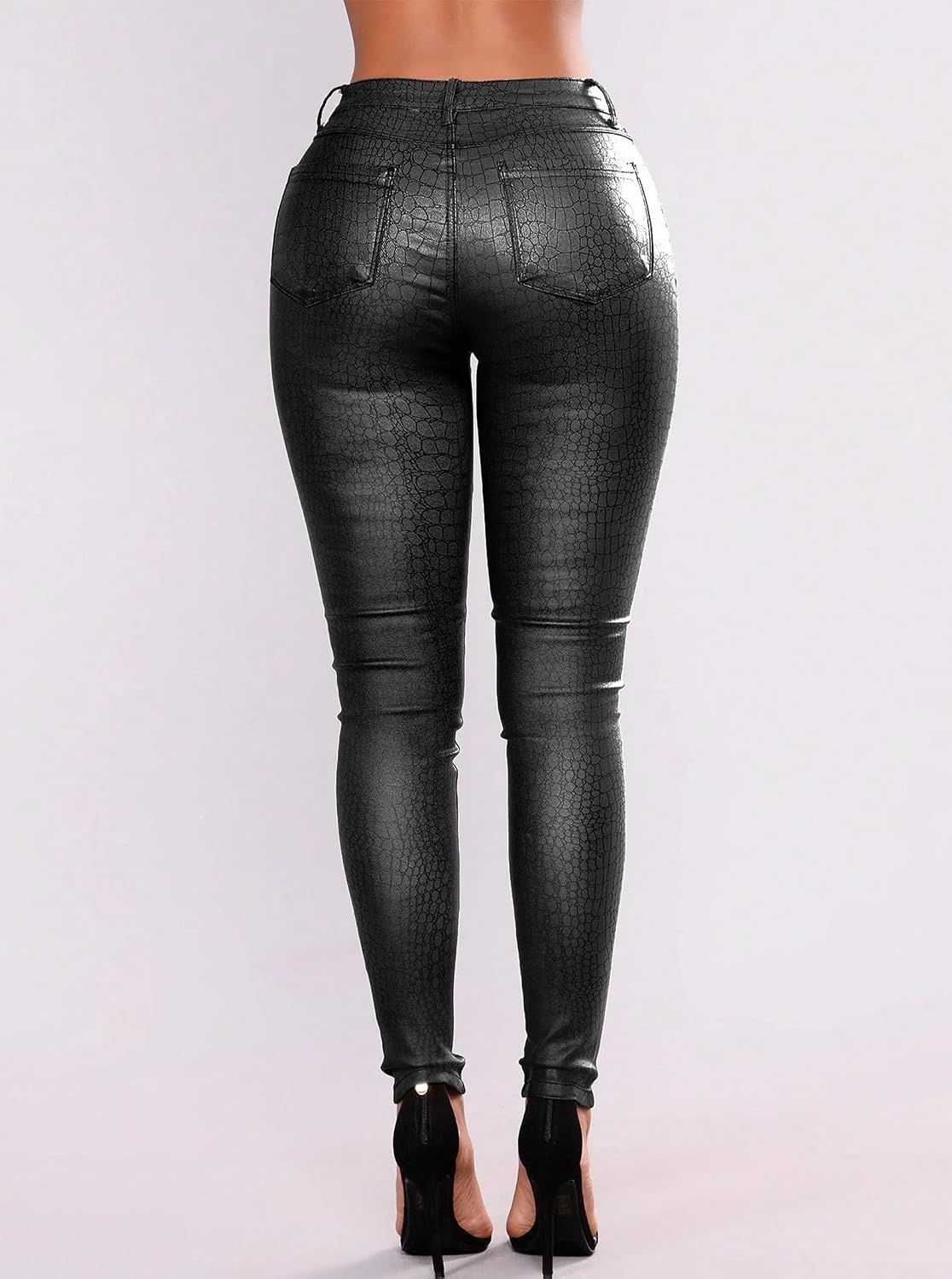 image:imageLeather Pants for Women High Waisted Skinny Tummy Control Thick Thermal Lined Stretch Sexy Push Up Pleather LeggingsBlackcrocodile Embossed