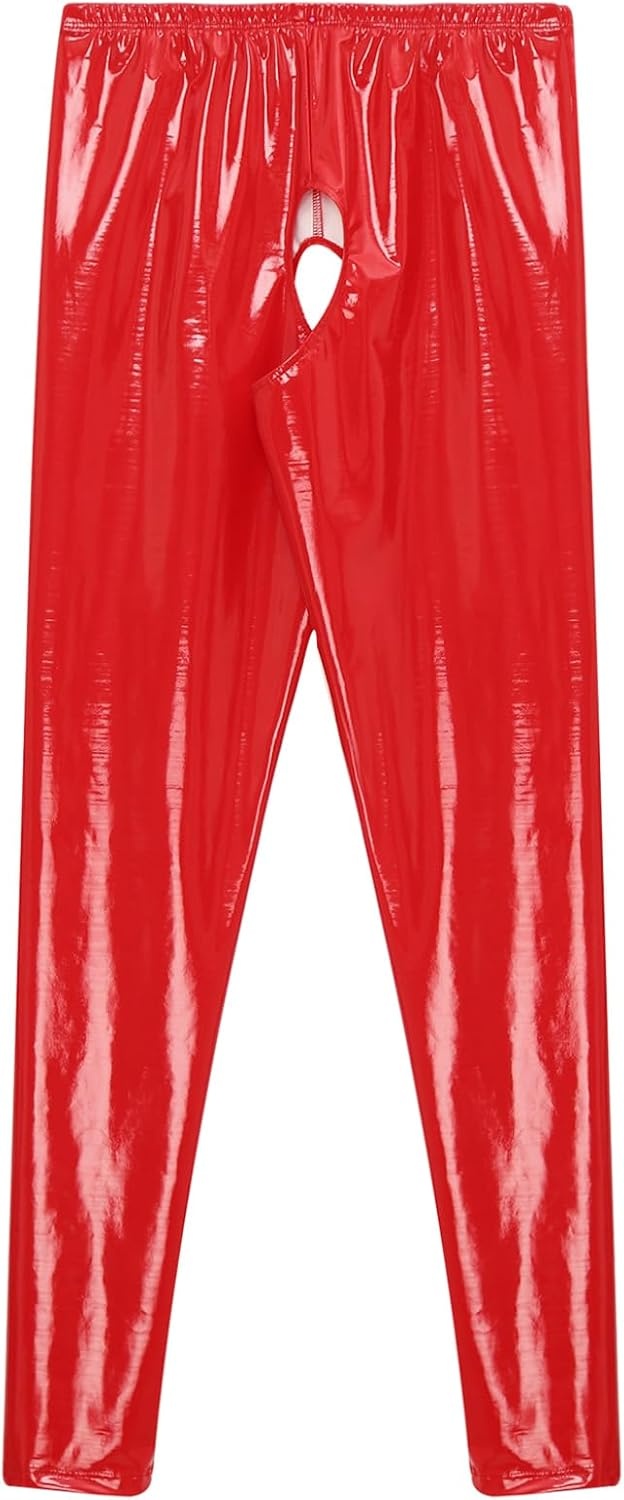 image:imageLejafay Sexy Womens PVC Leather Wet Look Open Crotch Skinny Long Legging Trousers Hot PantsRed