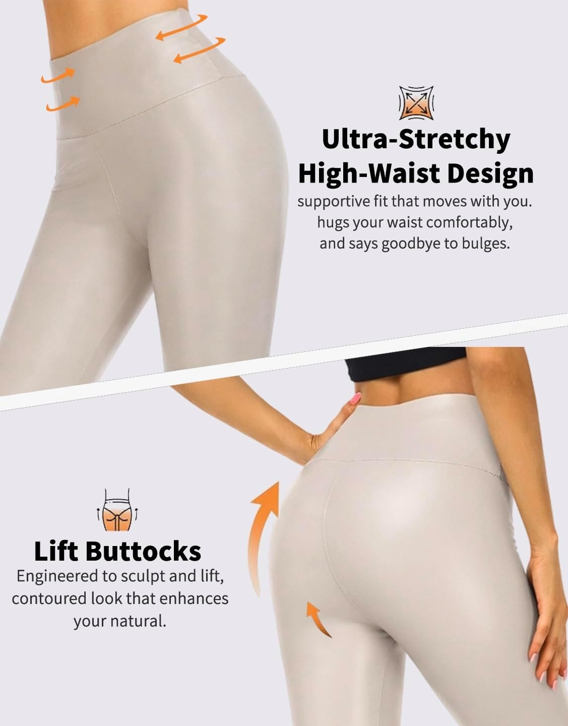 image:imageLiaeglam Womens Faux Leather Crotchless Leggings Open Crotch Zipper PantsBeige