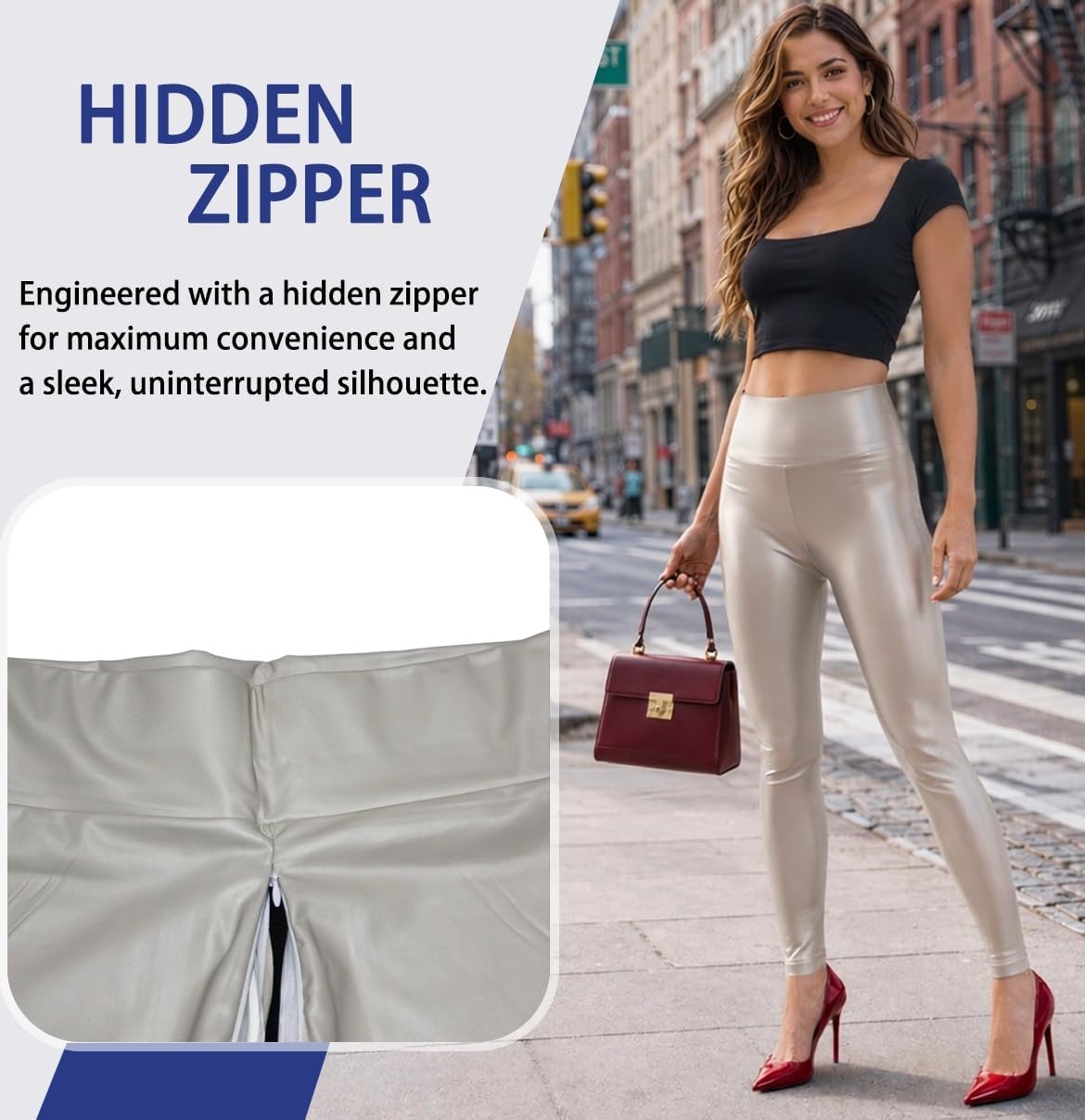 image:imageLiaeglam Womens Faux Leather Crotchless Leggings Open Crotch Zipper PantsBeige