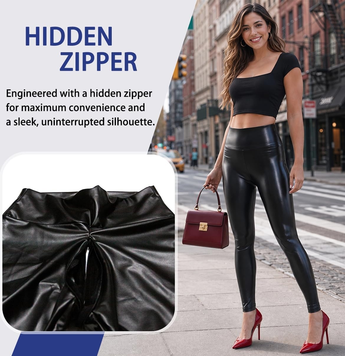 image:imageLiaeglam Womens Faux Leather Crotchless Leggings Open Crotch Zipper PantsShiny Black