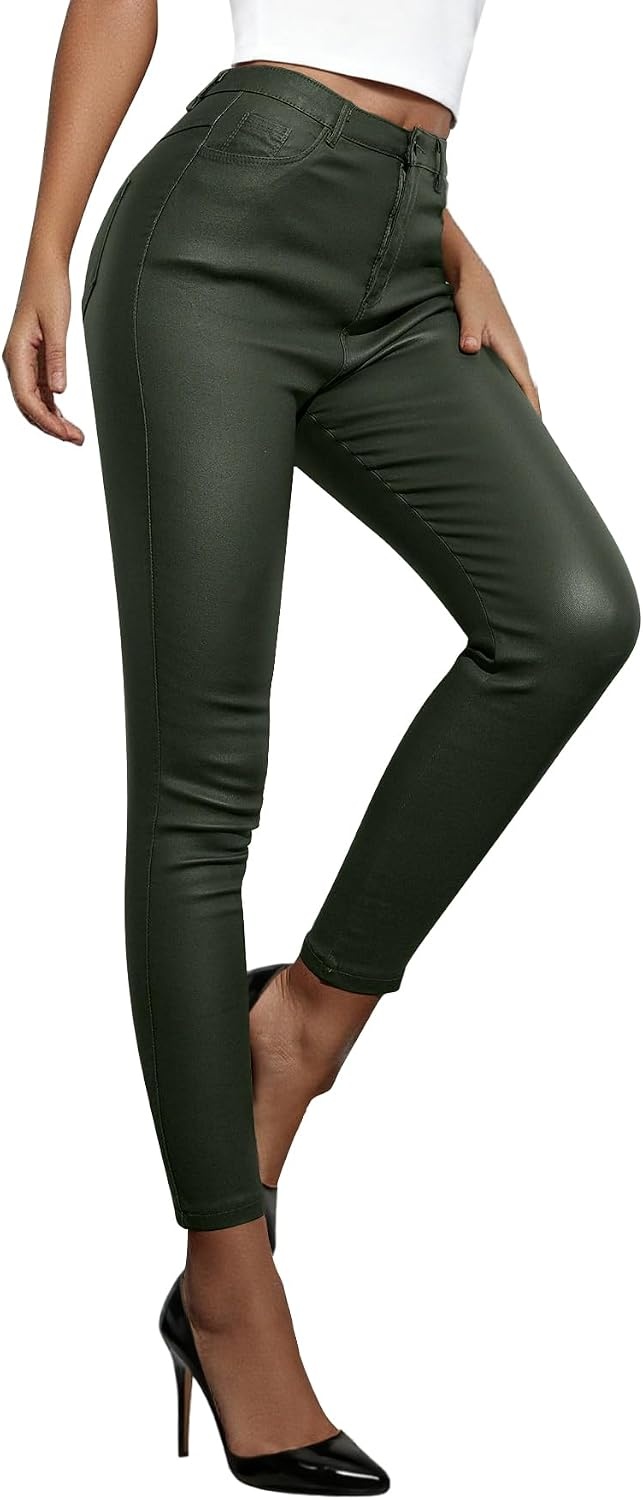 image:imageLovelyWholesale Faux Leather Pants for Women High Waisted Sexy Summer LeggingsGreen