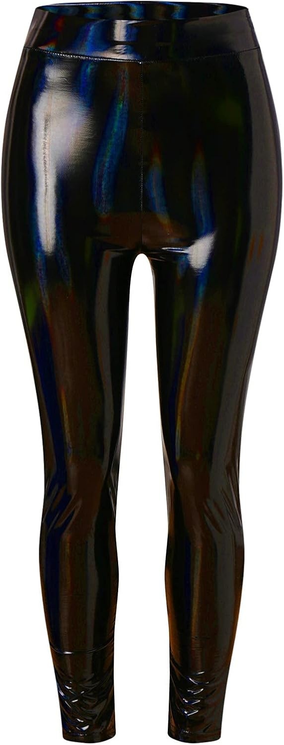 image:imageMaryia Womens Color Reflective Shiny Liquid Faux Leather Leggings Skinny Sexy Punk Tight Pants Stretch Shaping TrousersNeutral