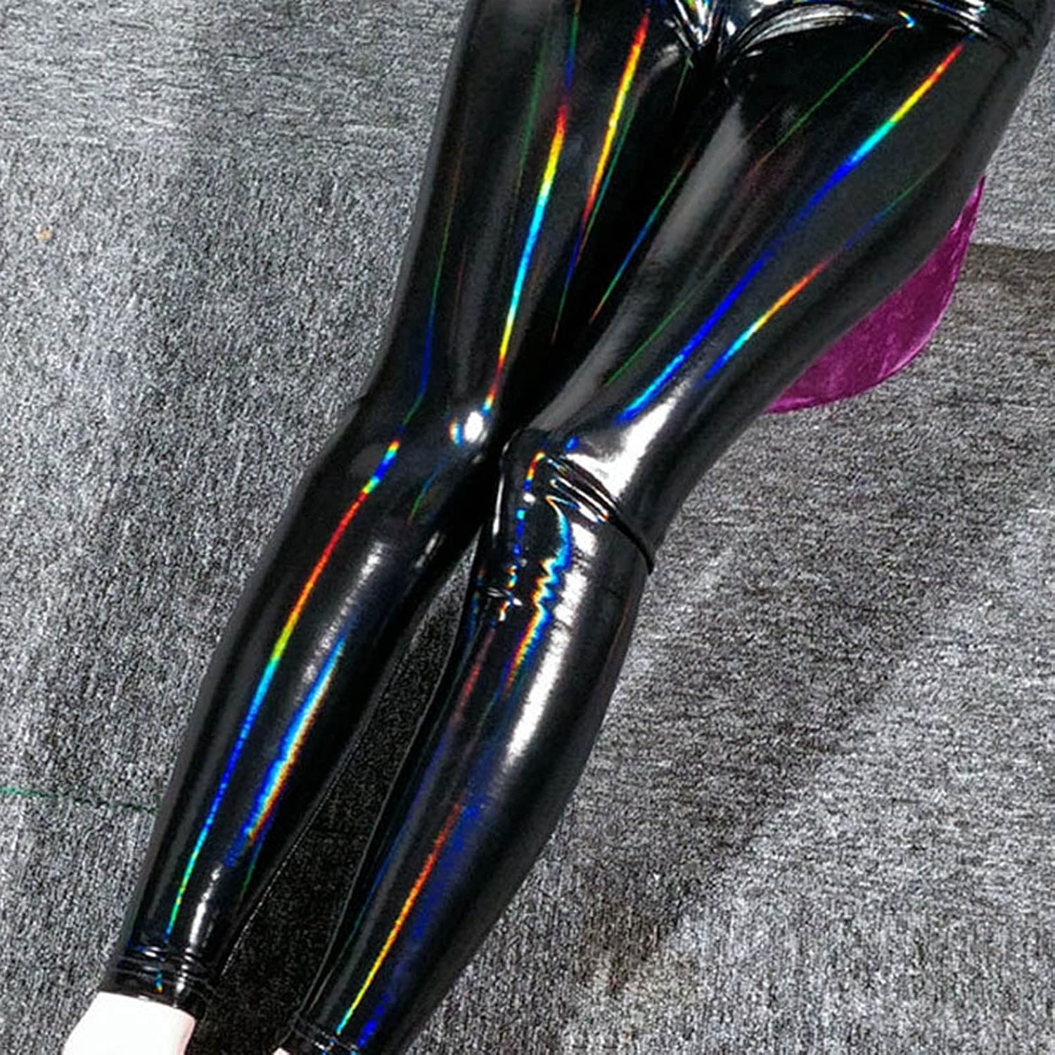 image:imageMaryia Womens Color Reflective Shiny Liquid Faux Leather Leggings Skinny Sexy Punk Tight Pants Stretch Shaping TrousersNeutral