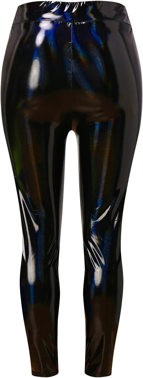 image:imageMaryia Womens Color Reflective Shiny Liquid Faux Leather Leggings Skinny Sexy Punk Tight Pants Stretch Shaping TrousersNeutral