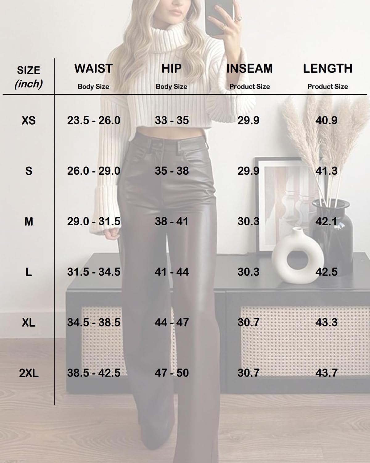 image:imageOZICERD Black Faux Leather Pants for Women High Waisted Flare Leggings Straight Wide Leg Pleather Pants with PocketsA1 Wide Leg Leather Pants Black