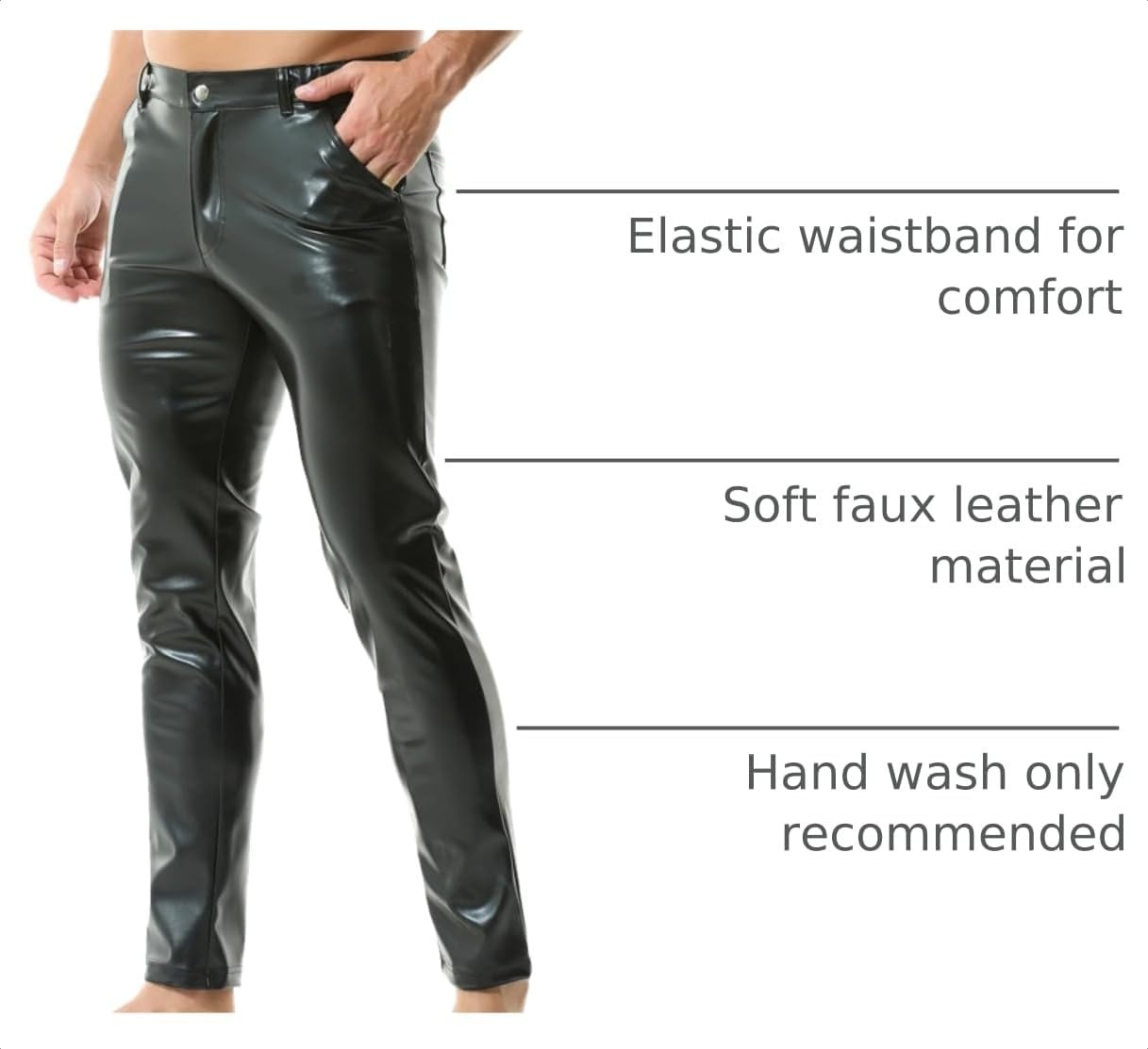 image:imageQiaTi Mens Faux Leather Pants Casual Stretch PU Leather Straight Leg Slim Fit Trousers Motorcycle Club Long Pant for Men1black
