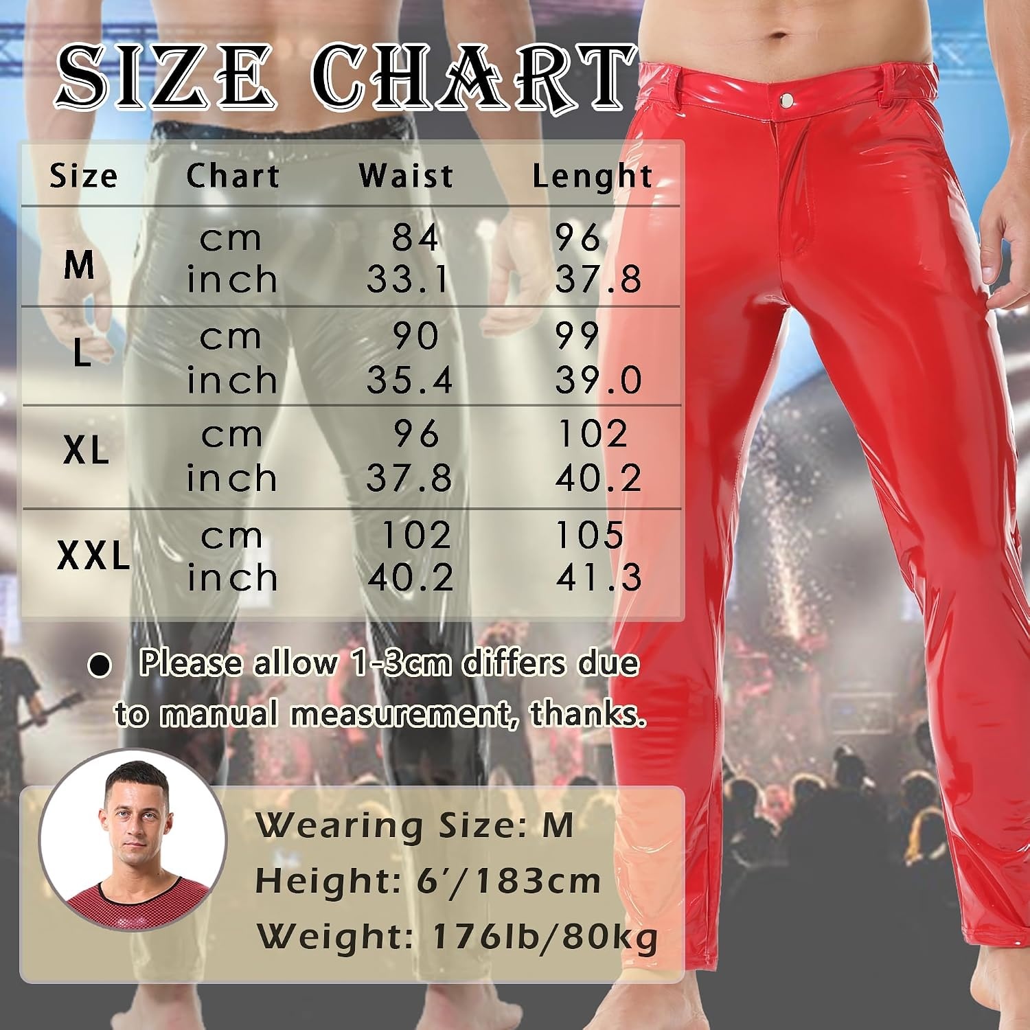 image:imageQiaTi Mens Faux Leather Pants Casual Stretch PU Leather Straight Leg Slim Fit Trousers Motorcycle Club Long Pant for Men2red