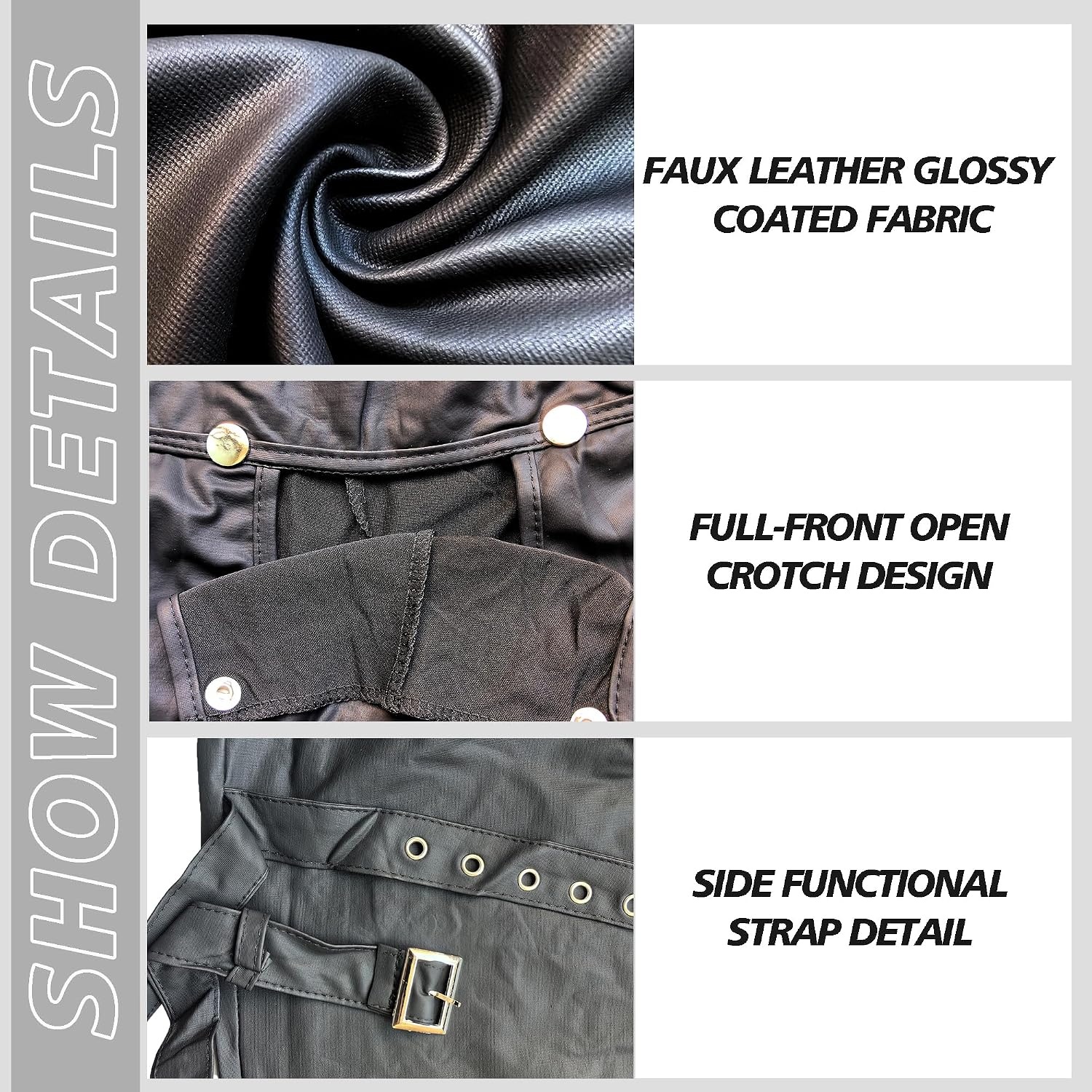 image:imageQiaTi Mens Skinny Pants Faux Leather Open Crotch Trousers Long Pant with Bulge Pouch for Men ClubAblack