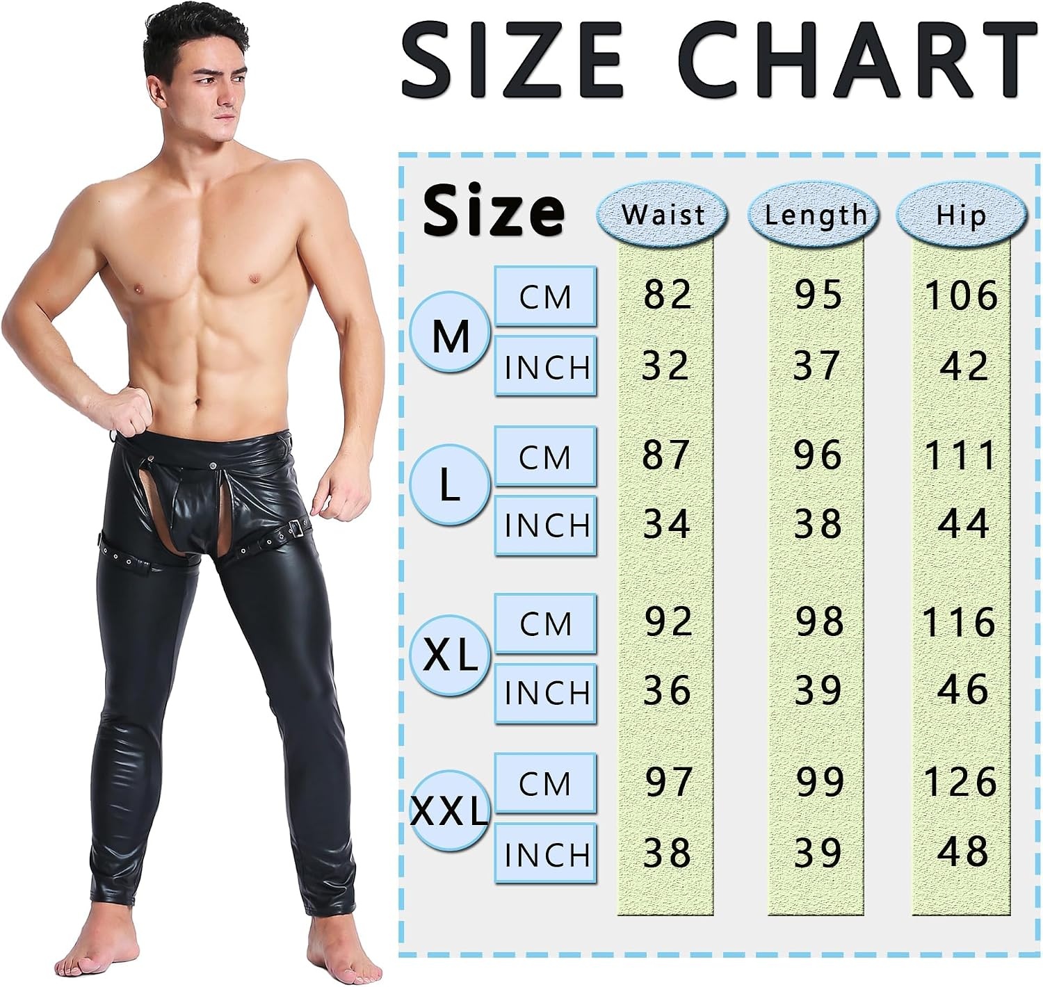 image:imageQiaTi Mens Skinny Pants Faux Leather Open Crotch Trousers Long Pant with Bulge Pouch for Men ClubAblack