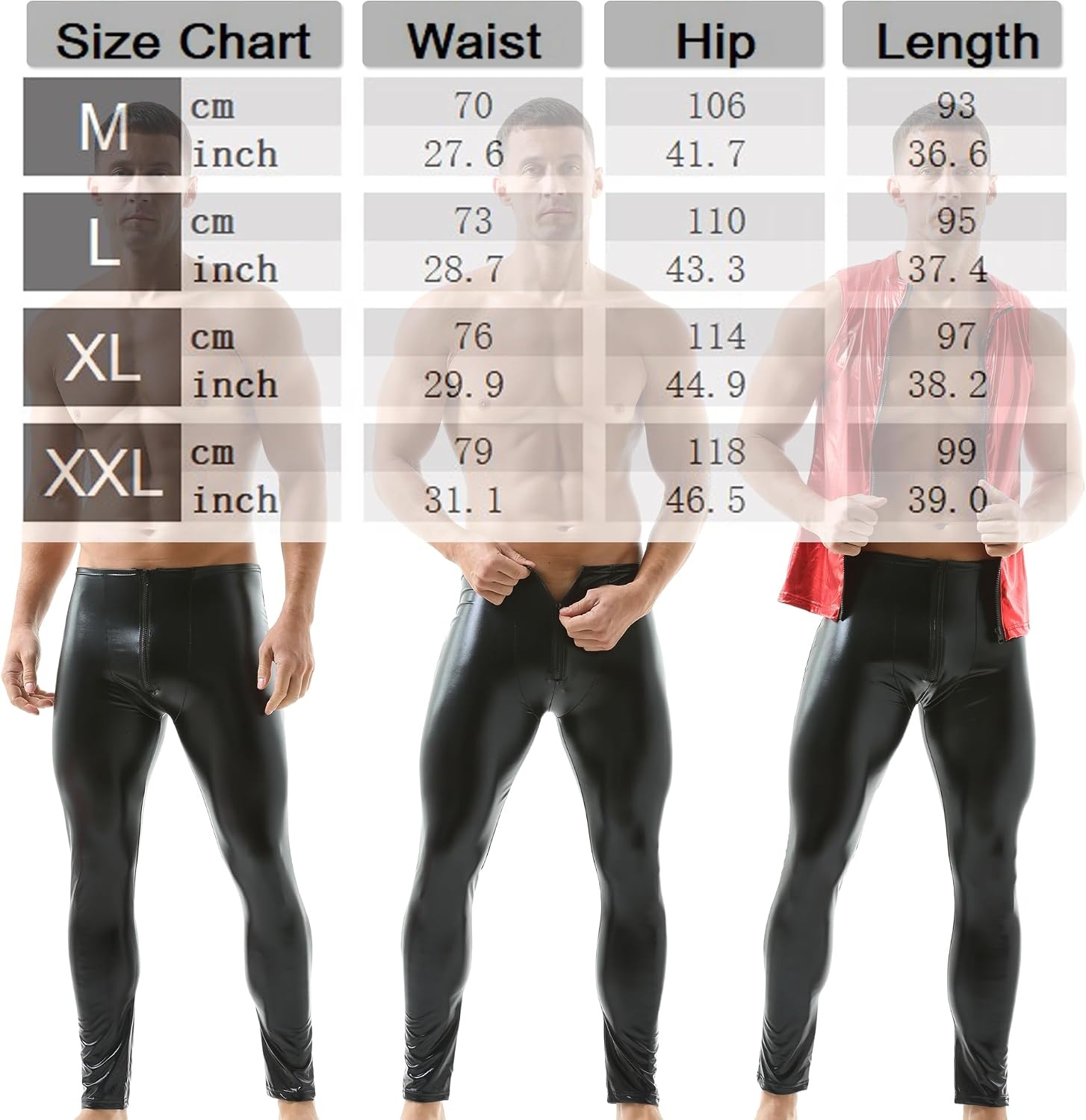 image:imageQiaTi Mens Skinny Pants Faux Leather Open Crotch Trousers Long Pant with Bulge Pouch for Men ClubBblack