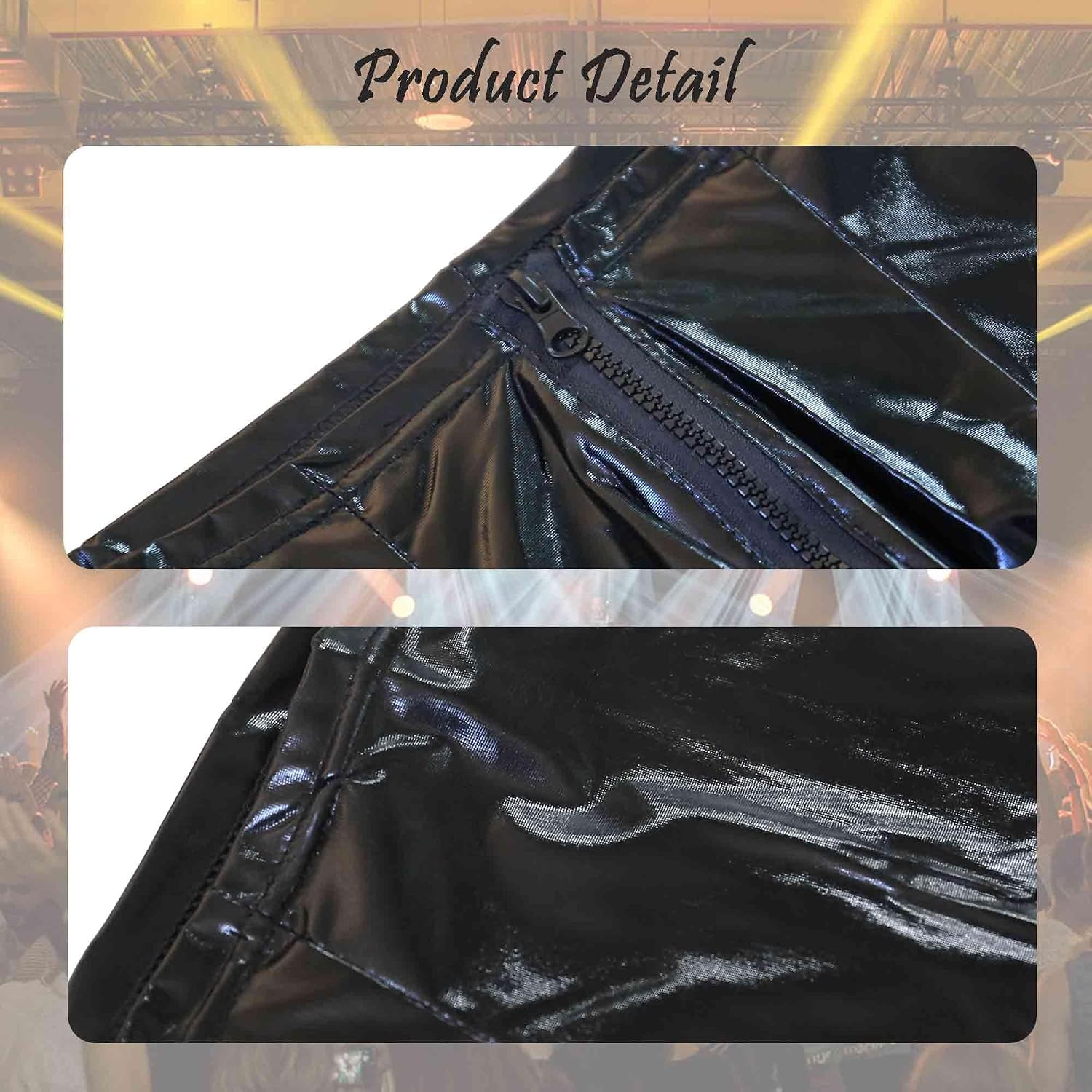 image:imageQiaTi Mens Skinny Pants Faux Leather Open Crotch Trousers Long Pant with Bulge Pouch for Men ClubBblack