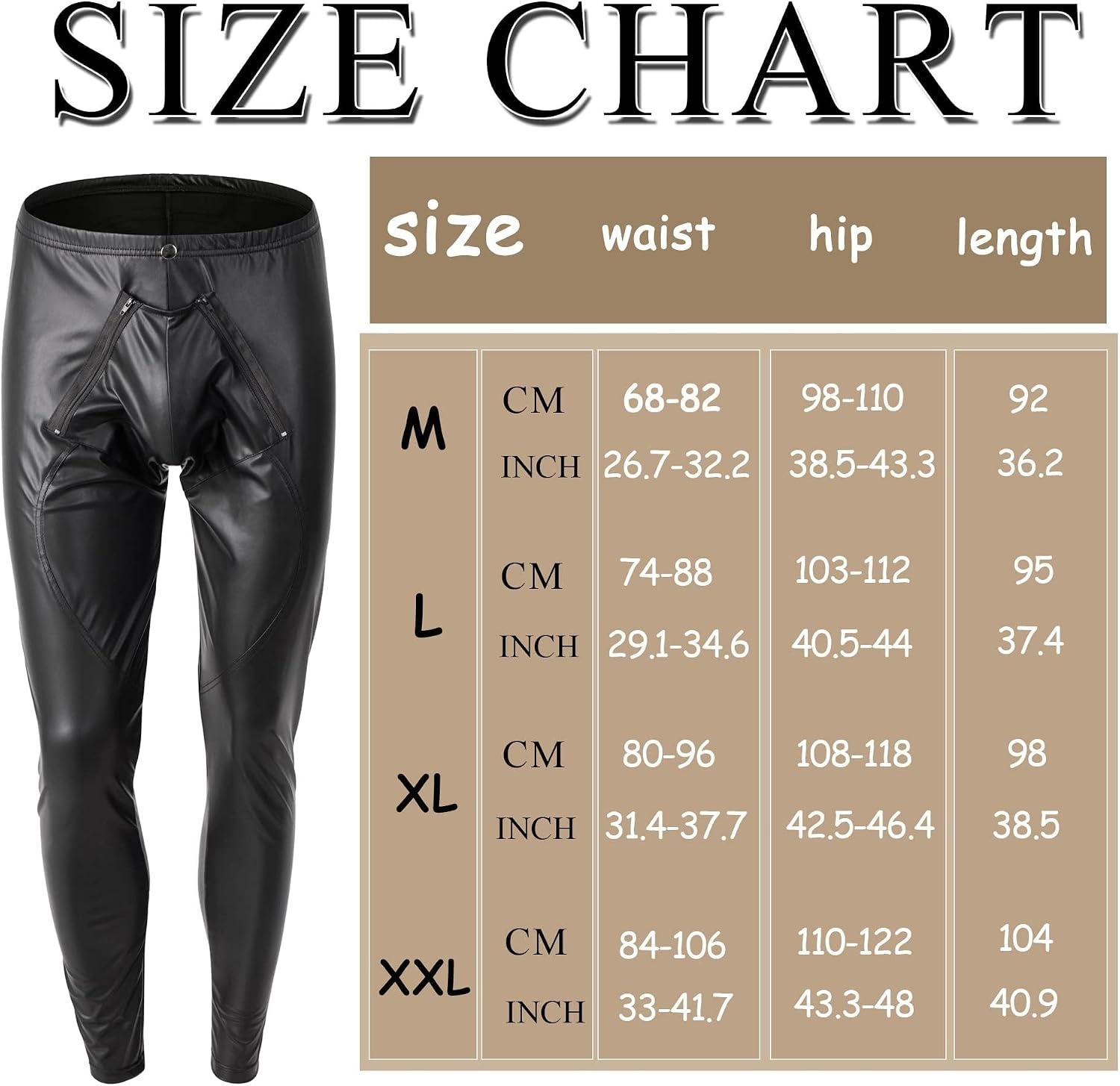 image:imageQiaTi Mens Skinny Pants Faux Leather Open Crotch Trousers Long Pant with Bulge Pouch for Men ClubCblack