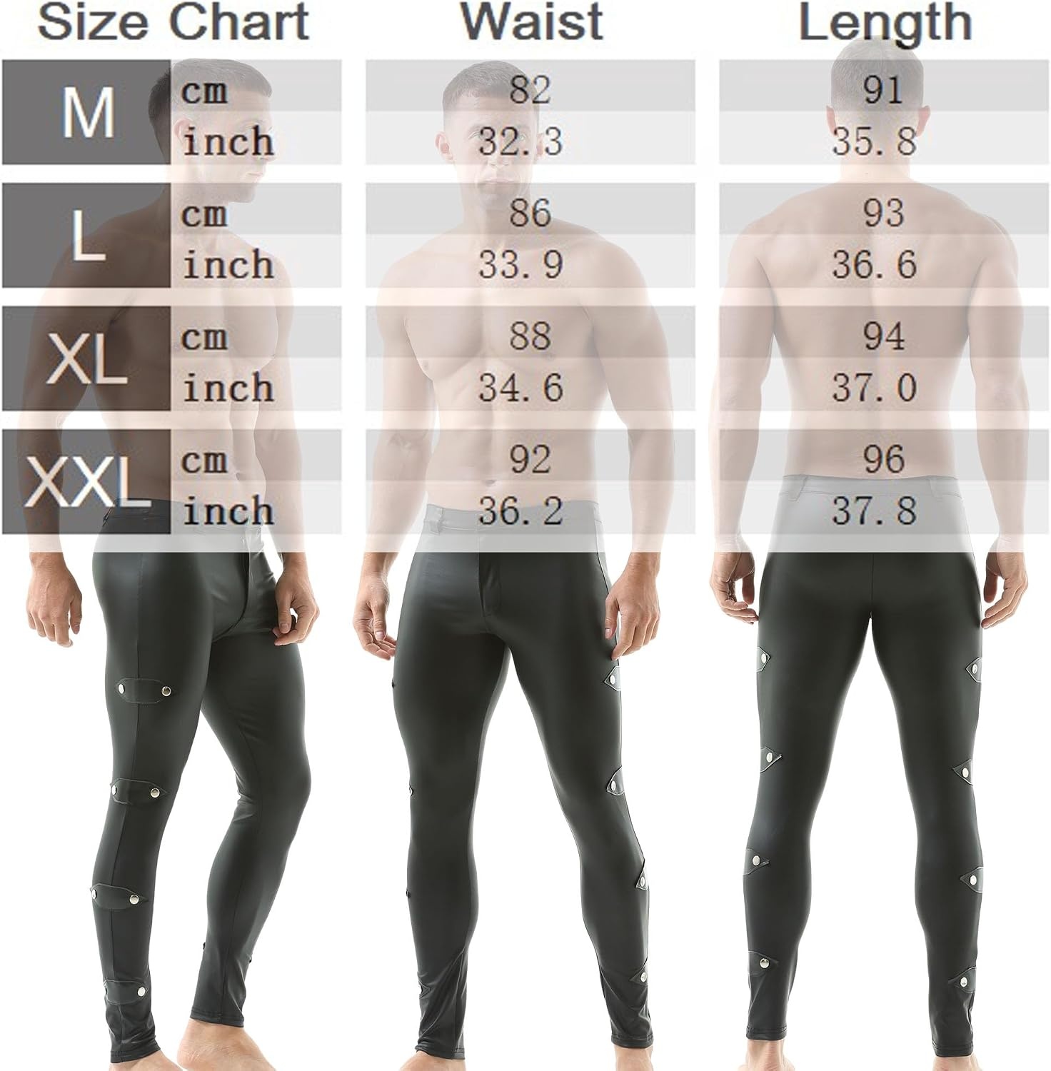 image:imageQiaTi Mens Skinny Pants Faux Leather Open Crotch Trousers Long Pant with Bulge Pouch for Men ClubDblack