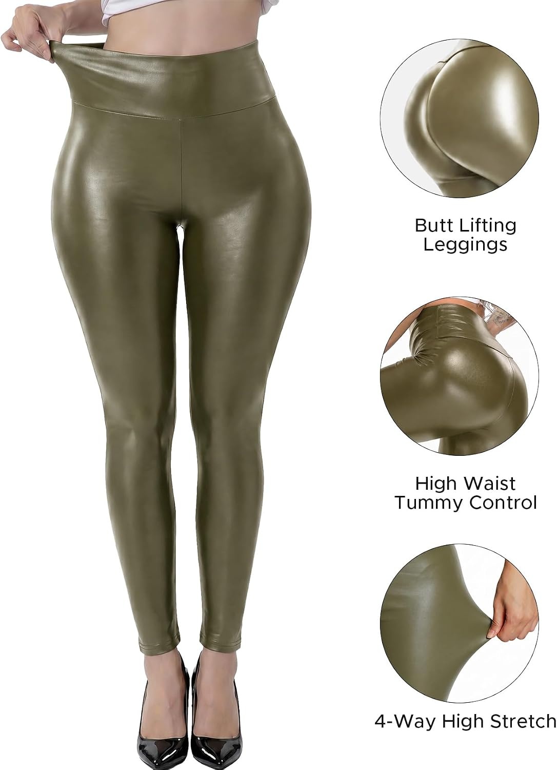 image:imageRIOJOY Women Faux Leather Leggings Sexy PU Leather PantsDark Green