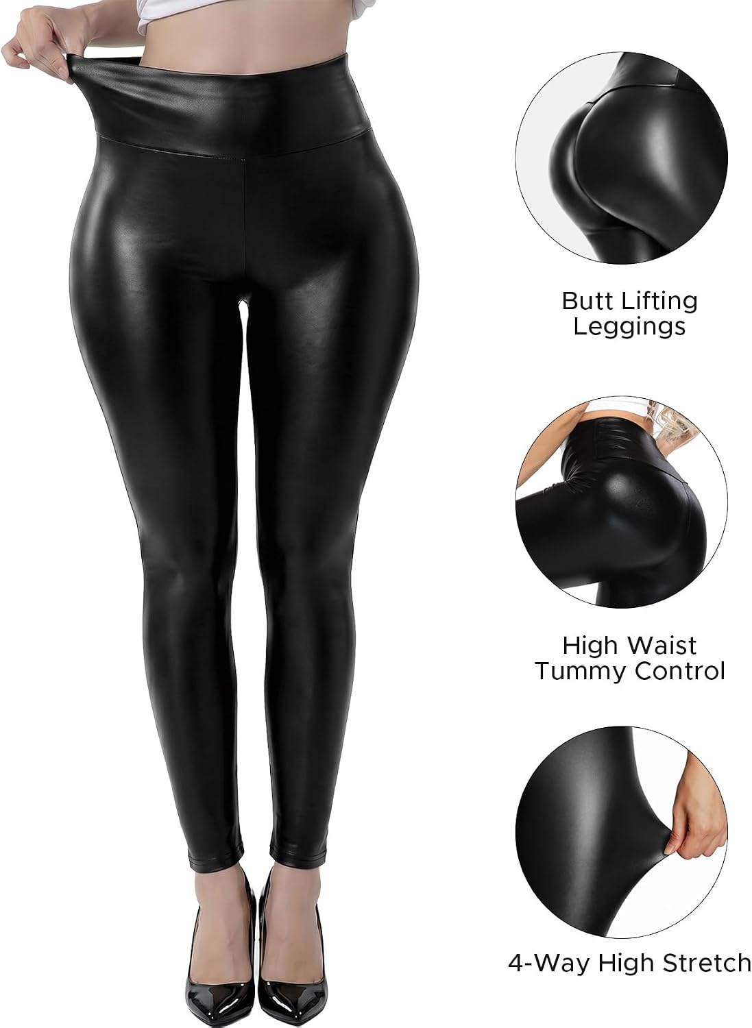 image:imageRIOJOY Women Faux Leather Leggings Sexy PU Leather PantsMatt Black