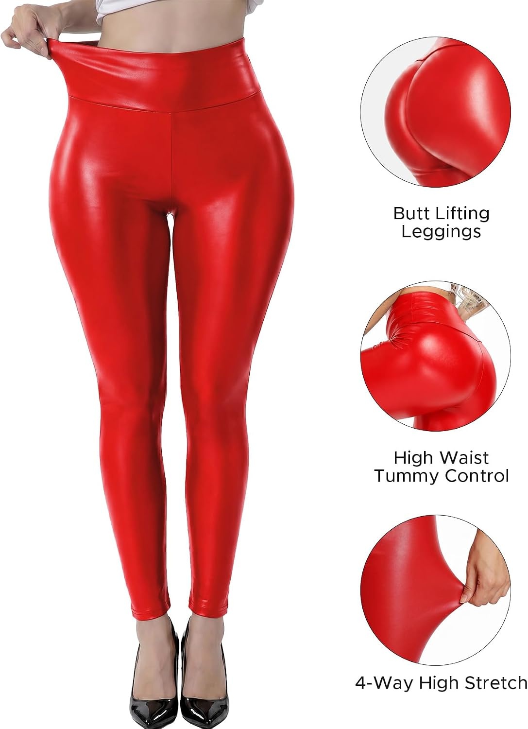 image:imageRIOJOY Women Faux Leather Leggings Sexy PU Leather PantsRed