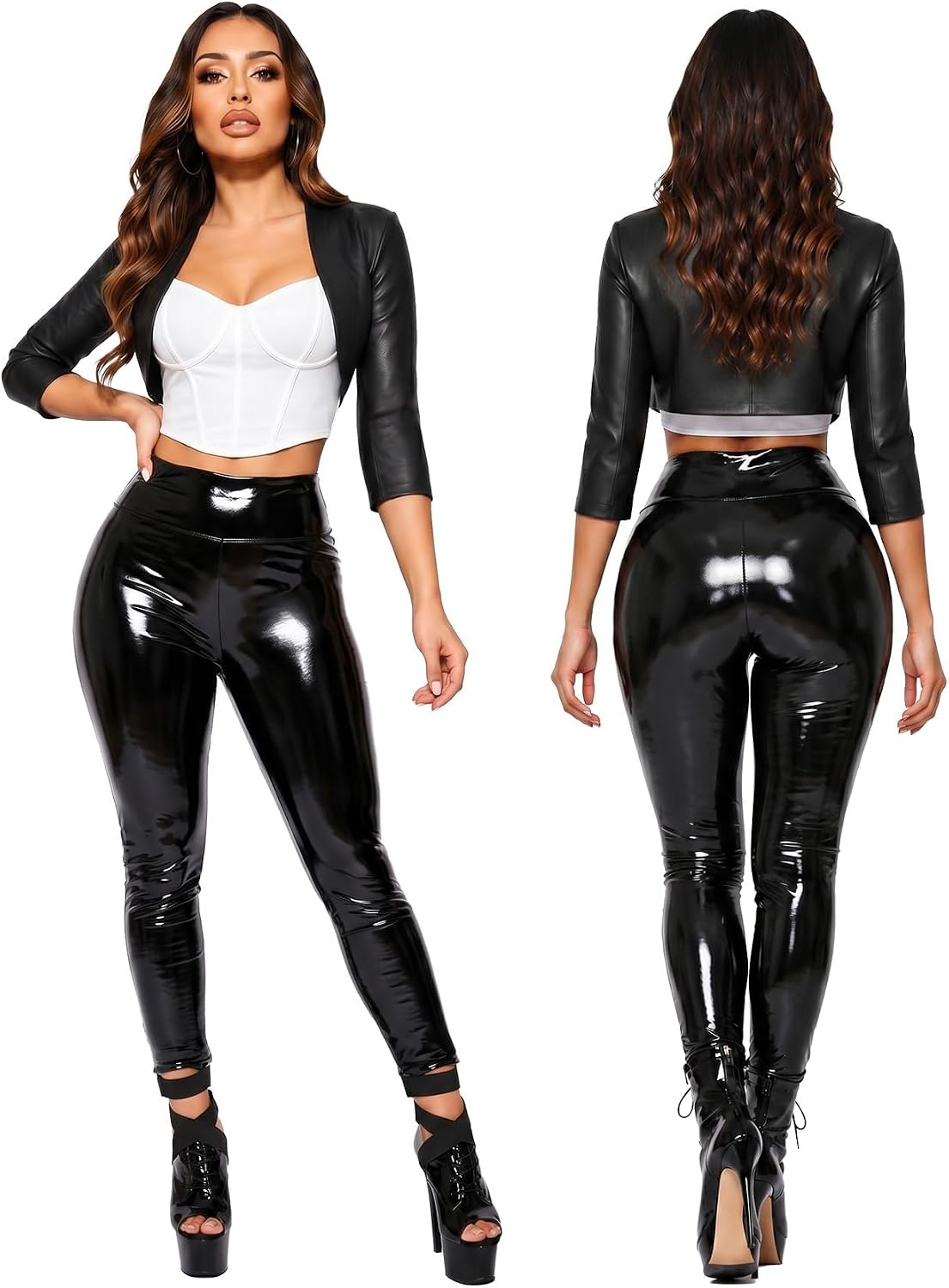 image:imageRIOJOY Women Faux Leather Leggings Sexy PU Leather PantsShiny Black