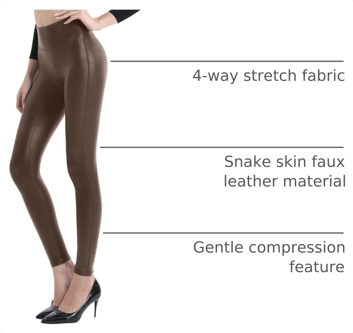 image:imageRetro Gong Faux Leather Leggings for Women Black HighRise PantsBrown