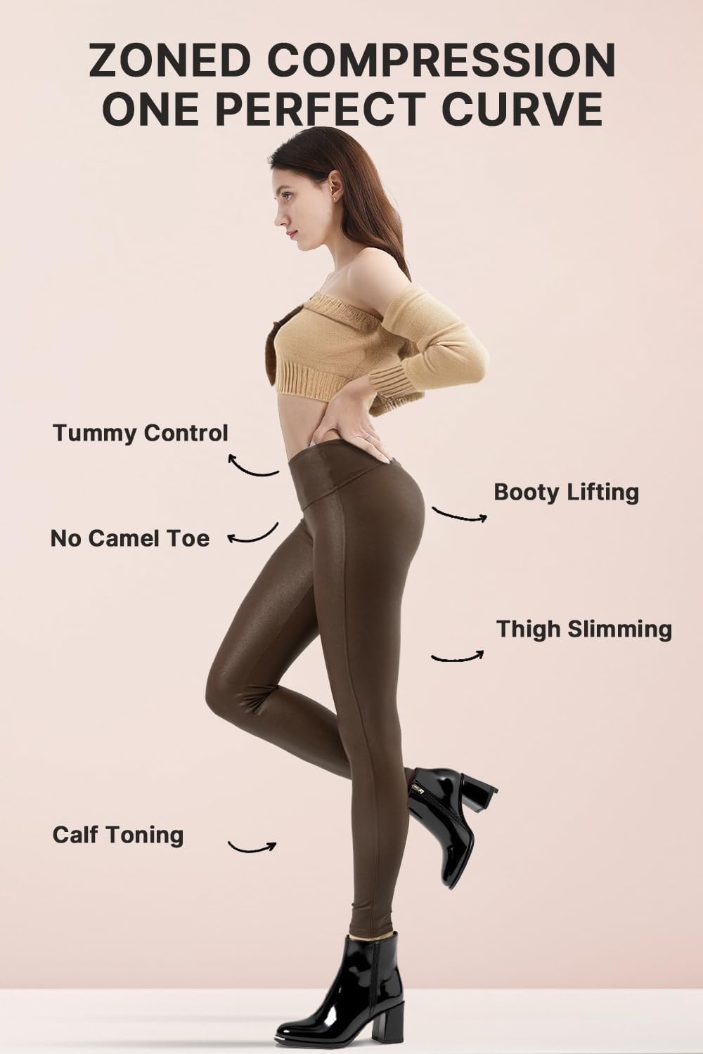 image:imageRetro Gong Faux Leather Leggings for Women Black HighRise PantsBrown