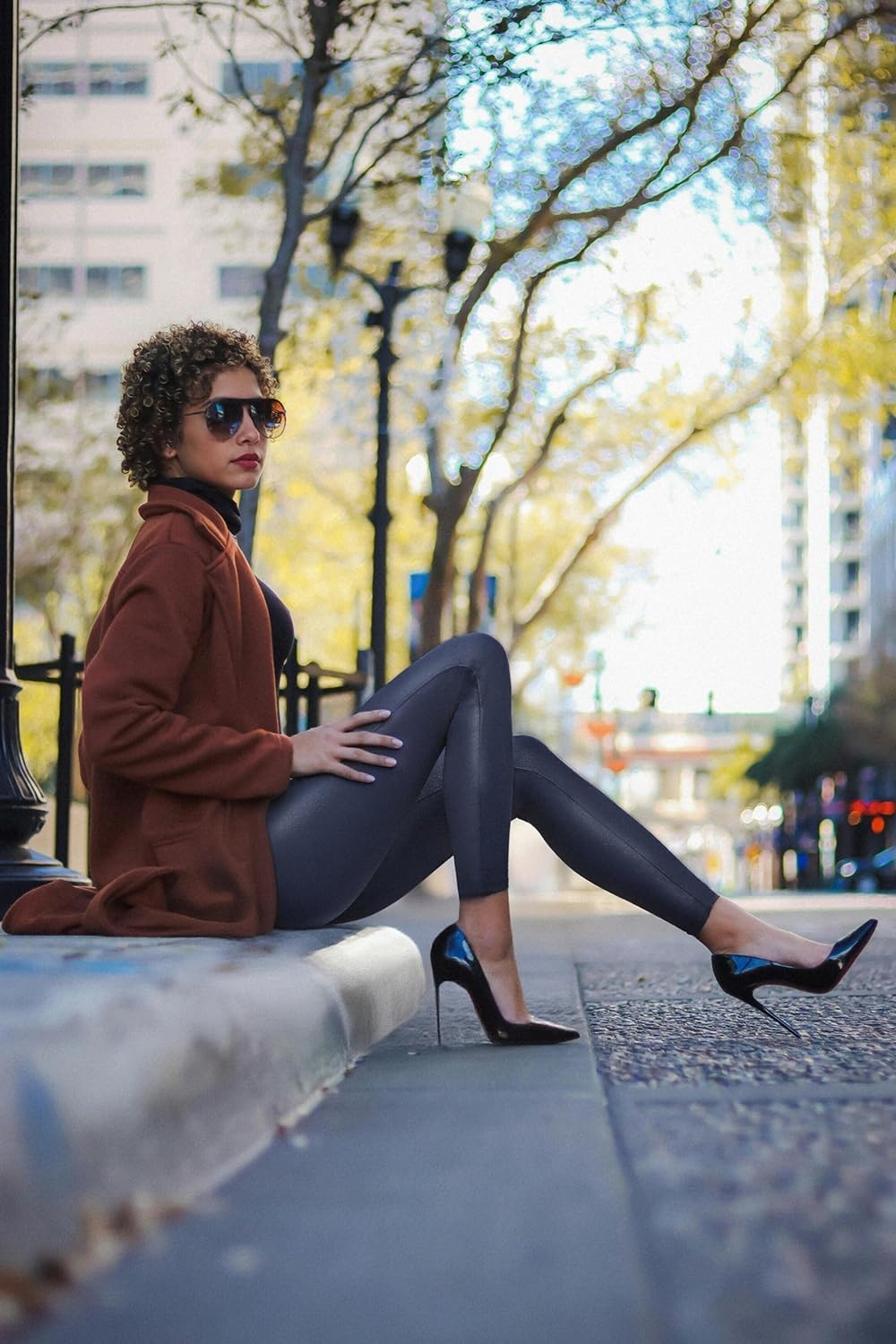 image:imageRetro Gong Faux Leather Leggings for Women Black HighRise PantsNavy