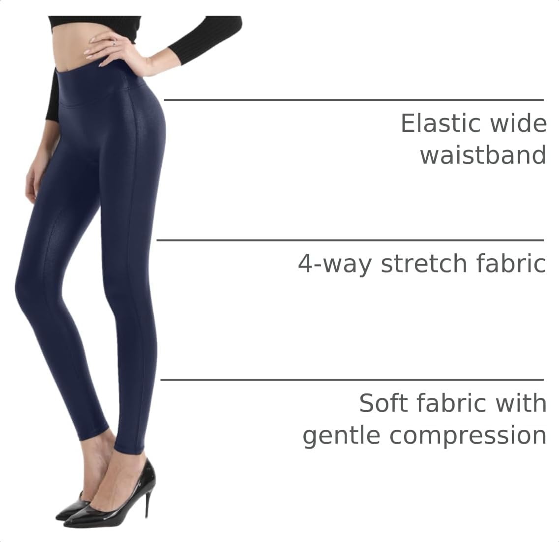 image:imageRetro Gong Faux Leather Leggings for Women Black HighRise PantsNavy