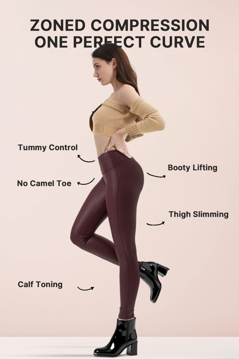image:imageRetro Gong Faux Leather Leggings for Women Black HighRise PantsWine Red