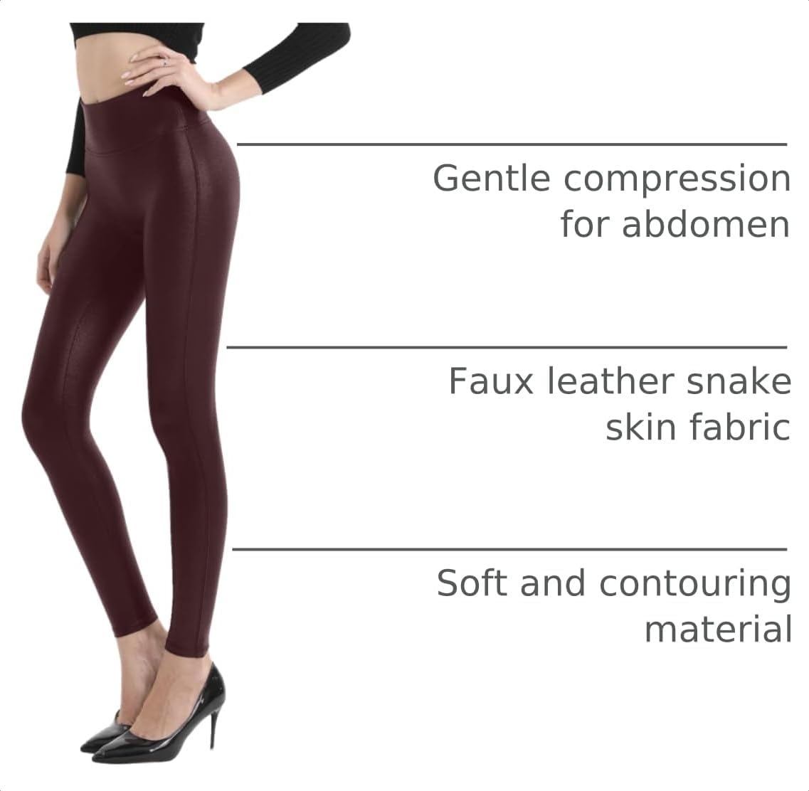 image:imageRetro Gong Faux Leather Leggings for Women Black HighRise PantsWine Red
