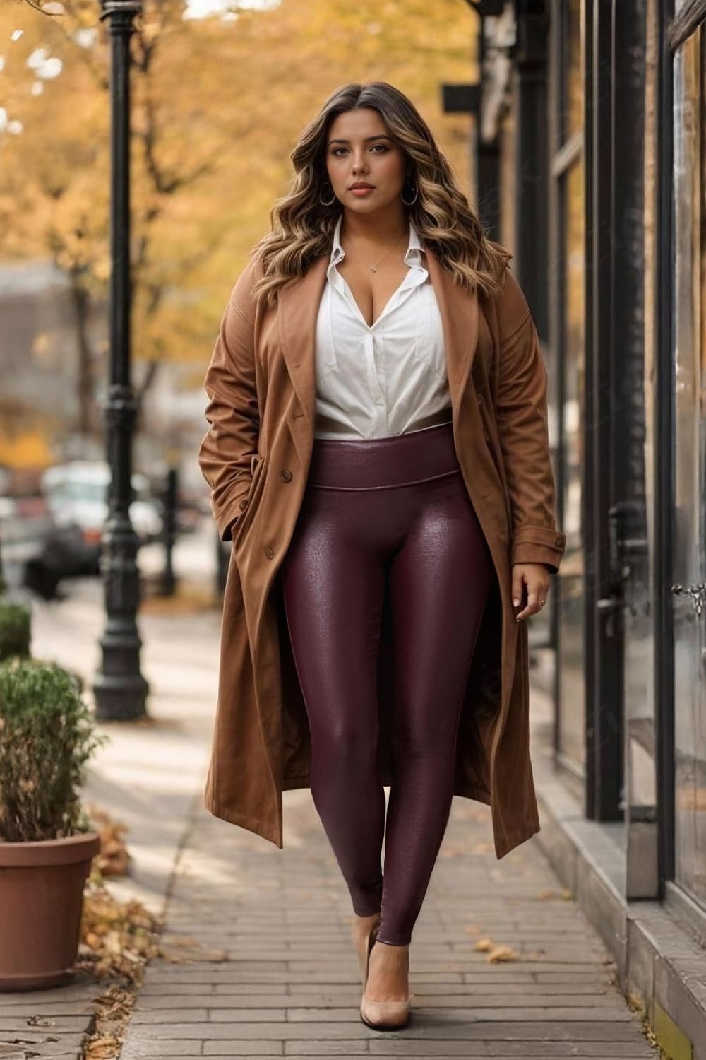 image:imageRetro Gong Faux Leather Leggings for Women Black HighRise PantsWine Red