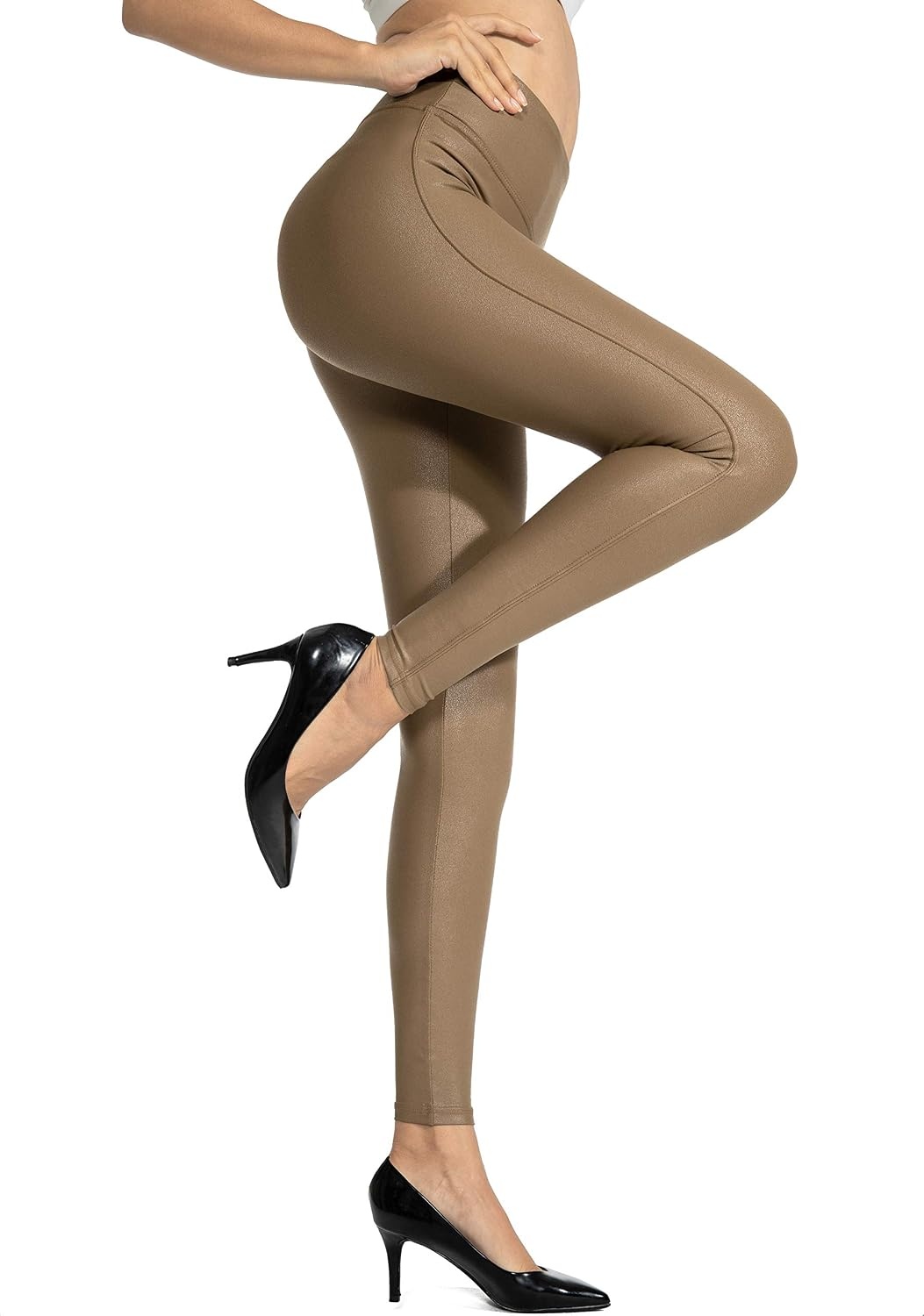 image:imageSANTINY Womens 25527 Faux Leather LeggingsBeech Wood