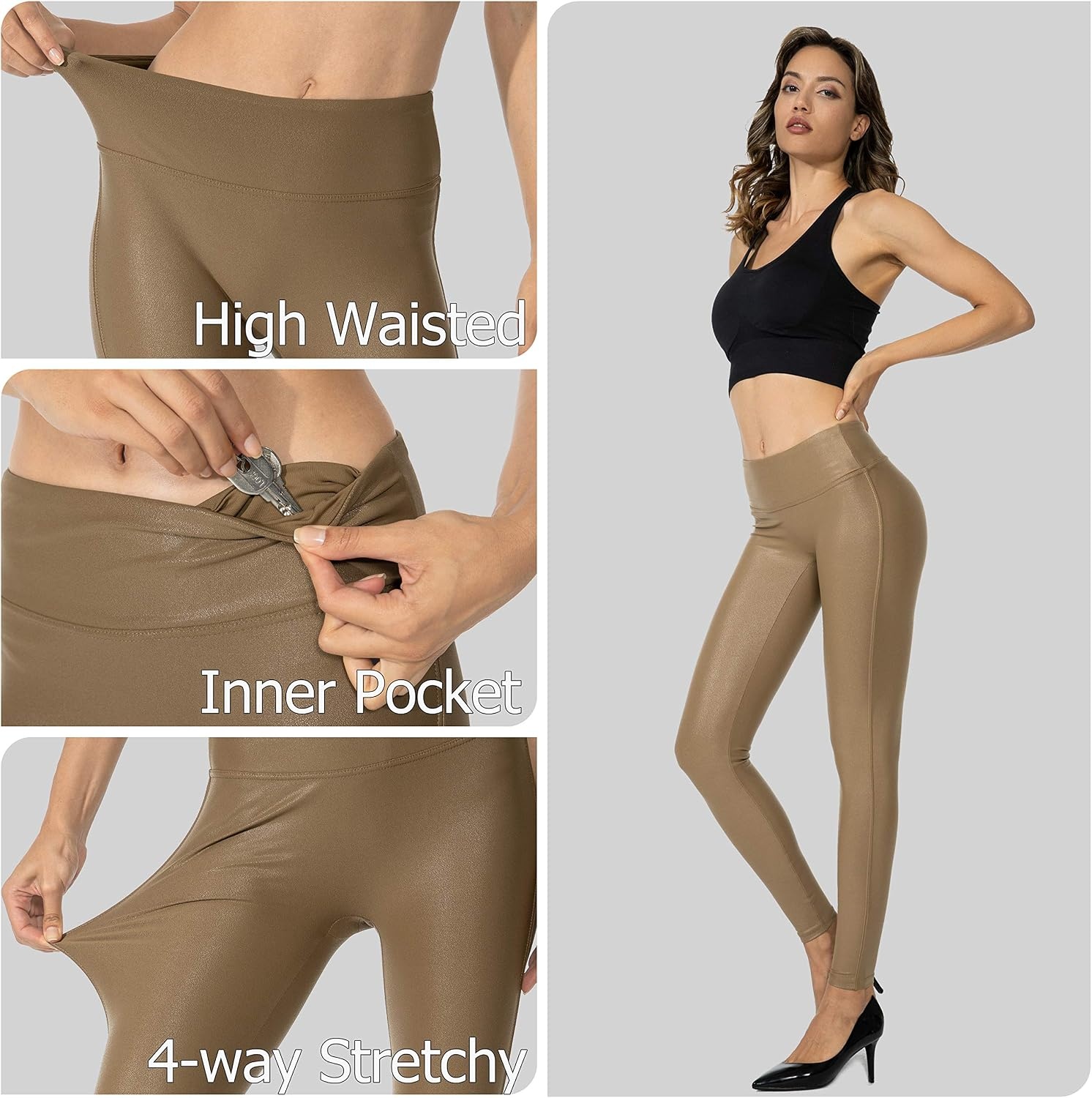 image:imageSANTINY Womens 25527 Faux Leather LeggingsBeech Wood
