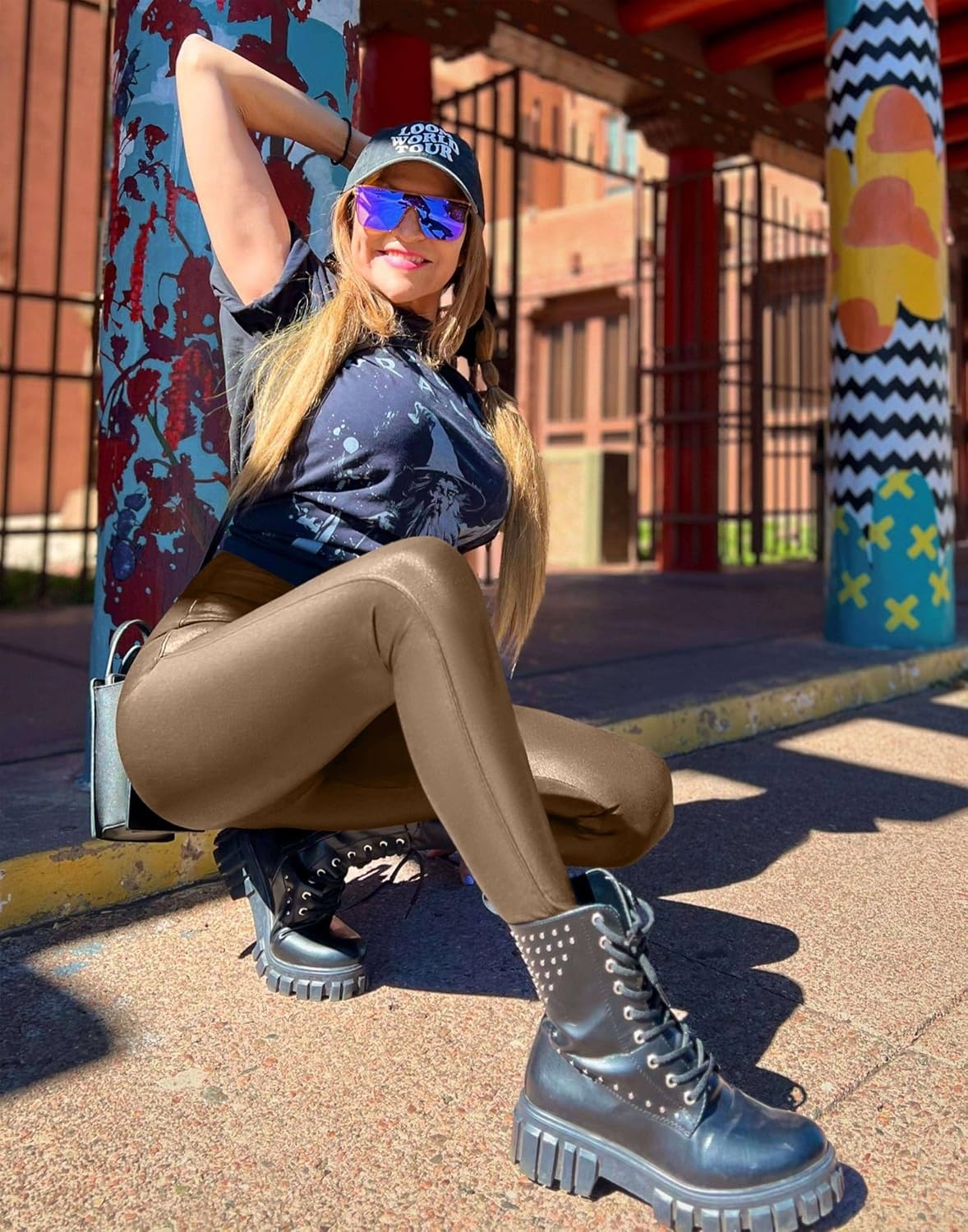 image:imageSANTINY Womens 25527 Faux Leather LeggingsBeech Wood