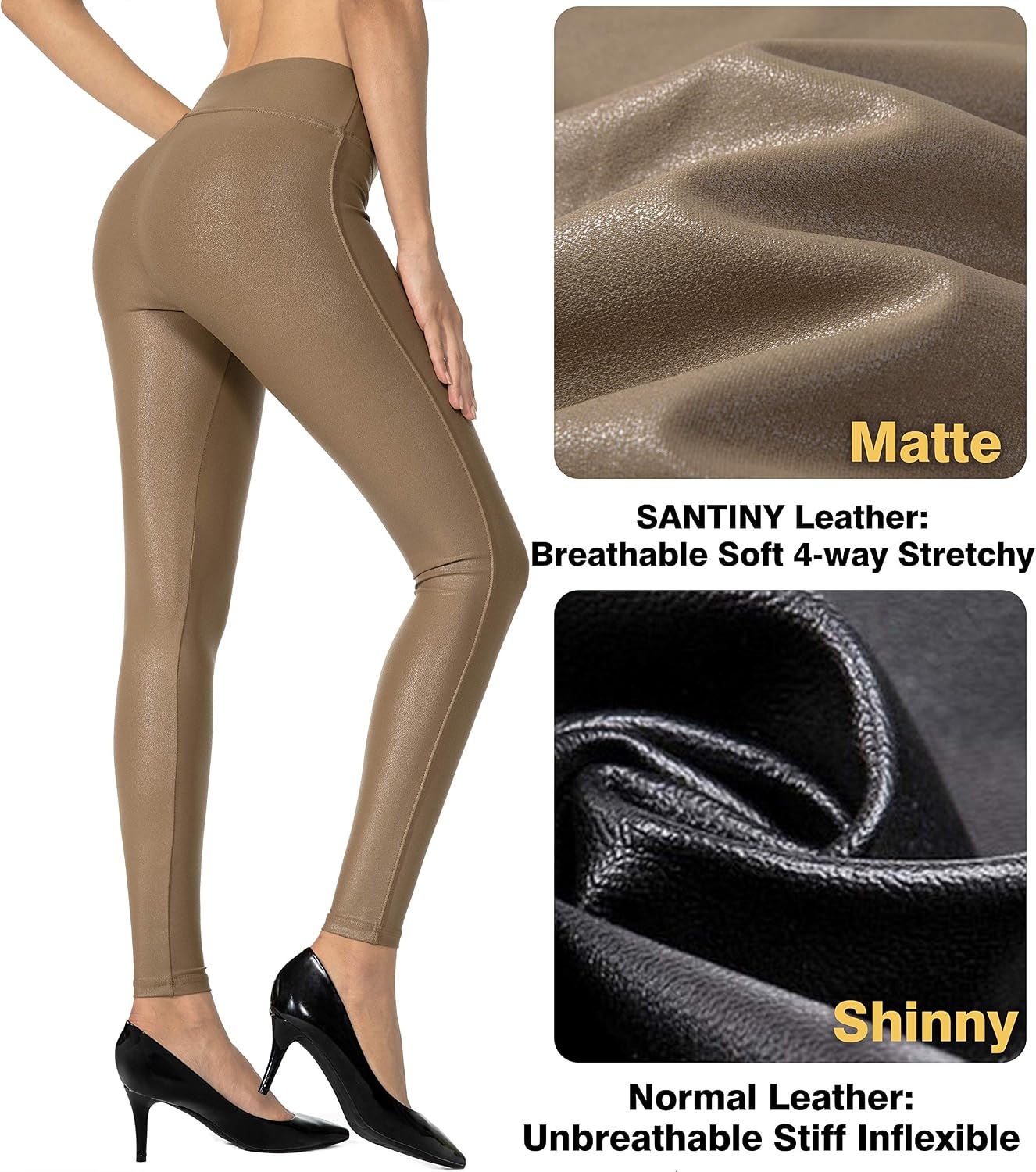 image:imageSANTINY Womens 25527 Faux Leather LeggingsBeech Wood