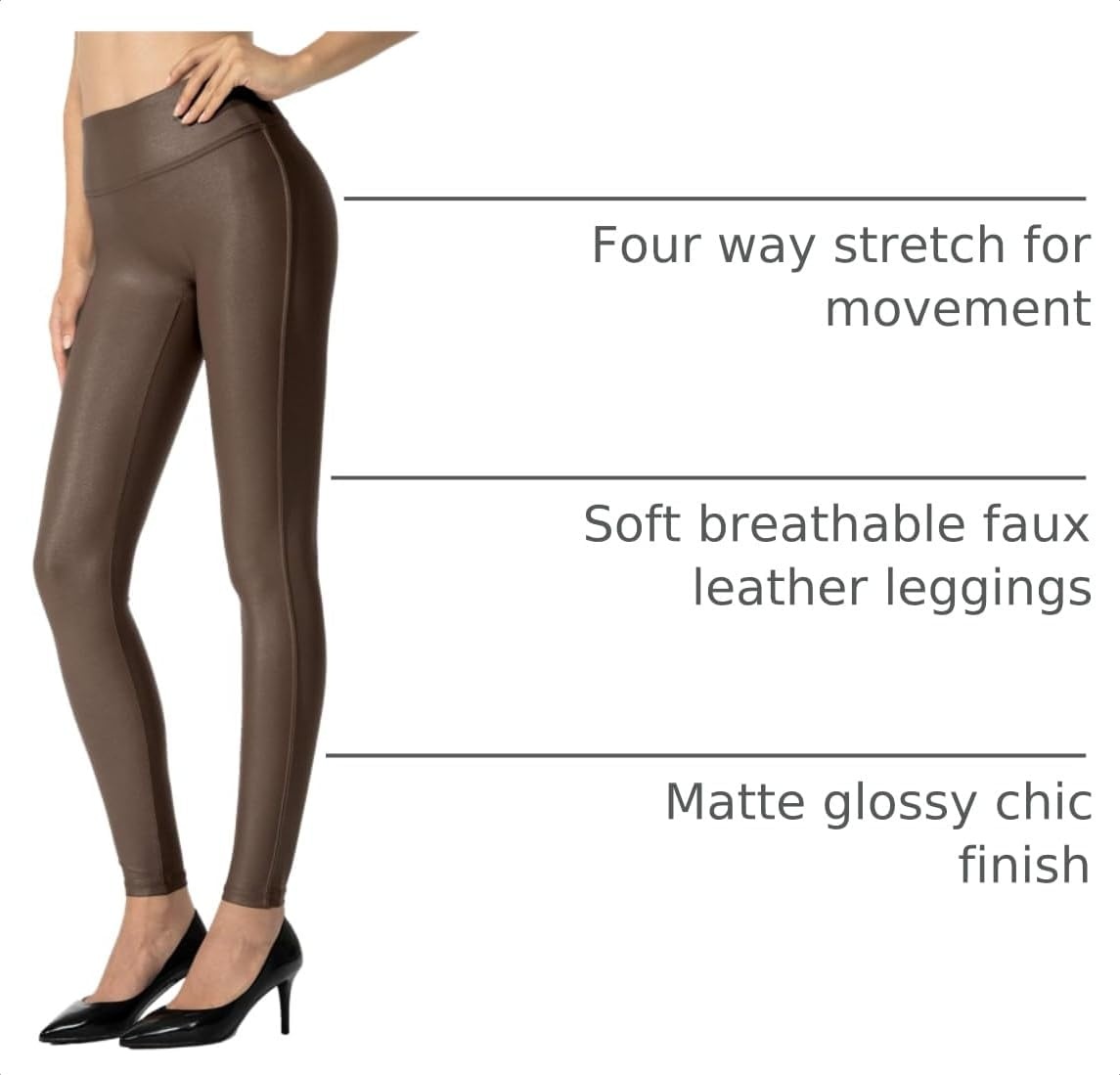 image:imageSANTINY Womens 25527 Faux Leather LeggingsBrown