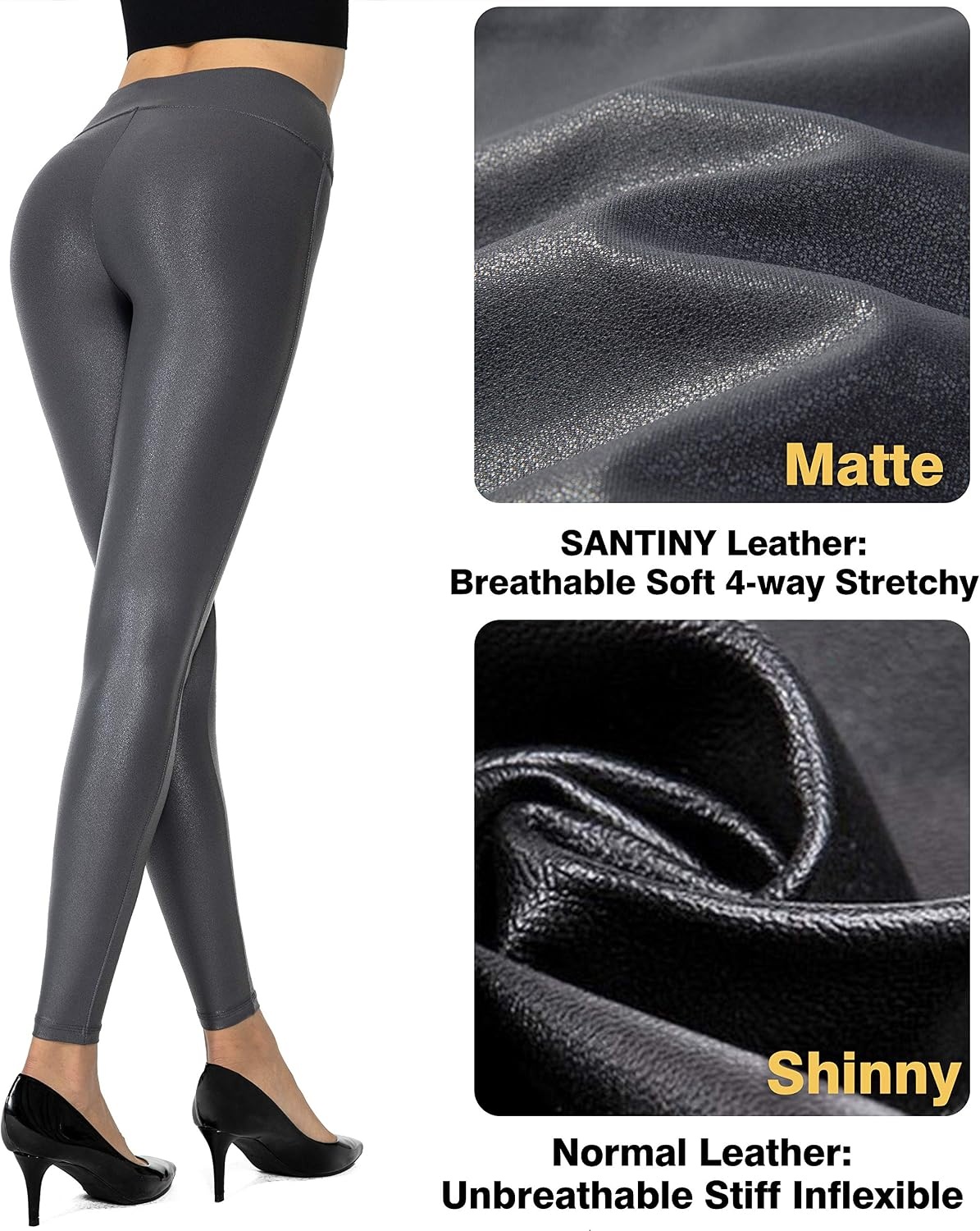 image:imageSANTINY Womens 25527 Faux Leather LeggingsDark Grey