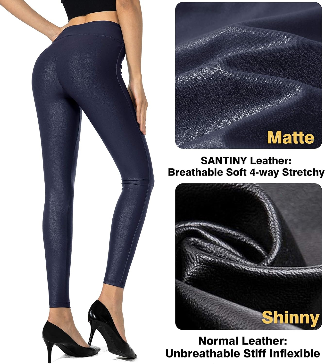 image:imageSANTINY Womens 25527 Faux Leather LeggingsNavy