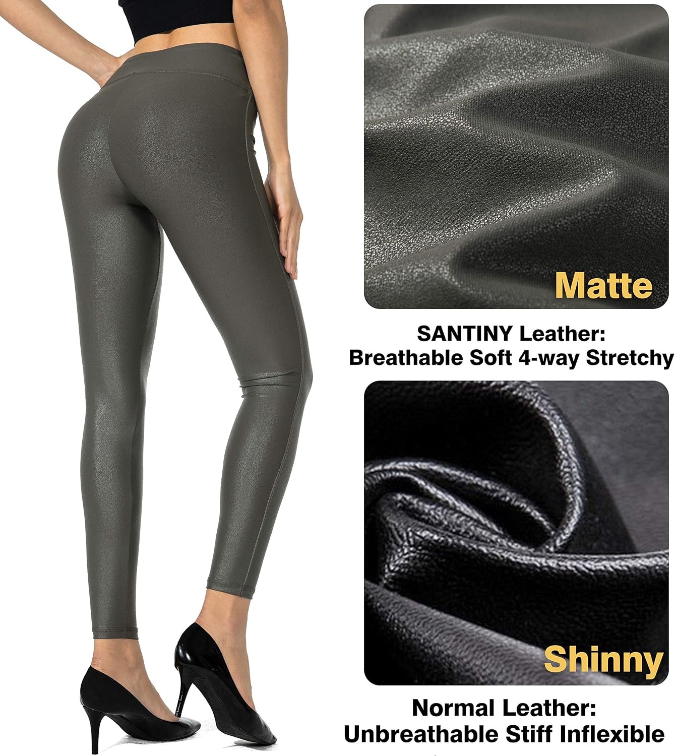 image:imageSANTINY Womens 25527 Faux Leather LeggingsOlive Green