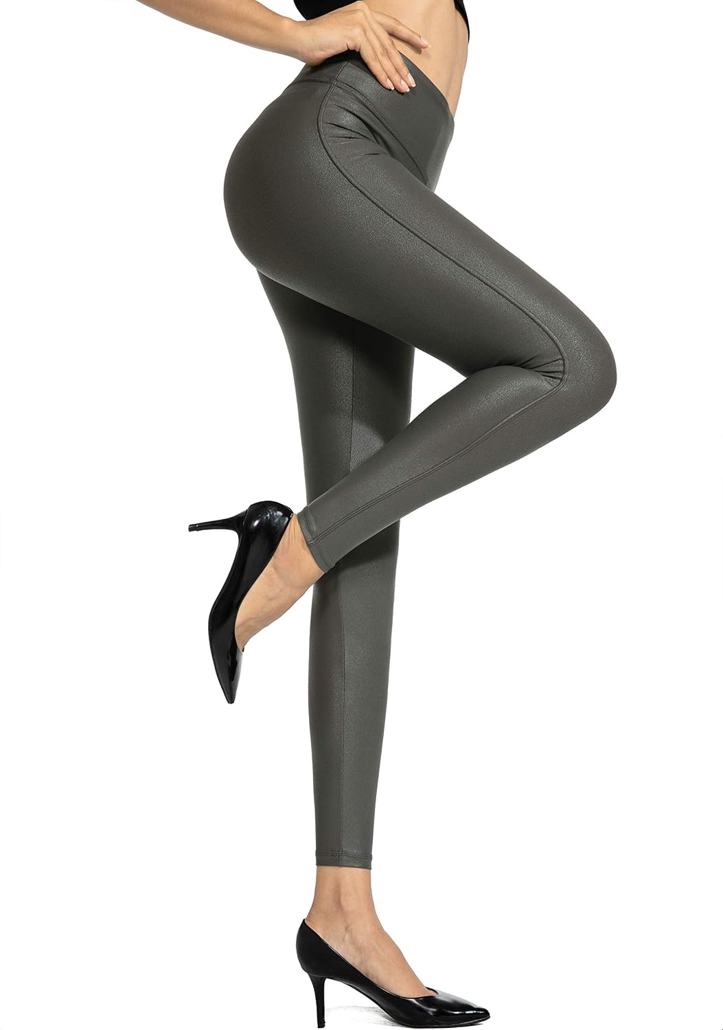 image:imageSANTINY Womens 25527 Faux Leather LeggingsOlive Green