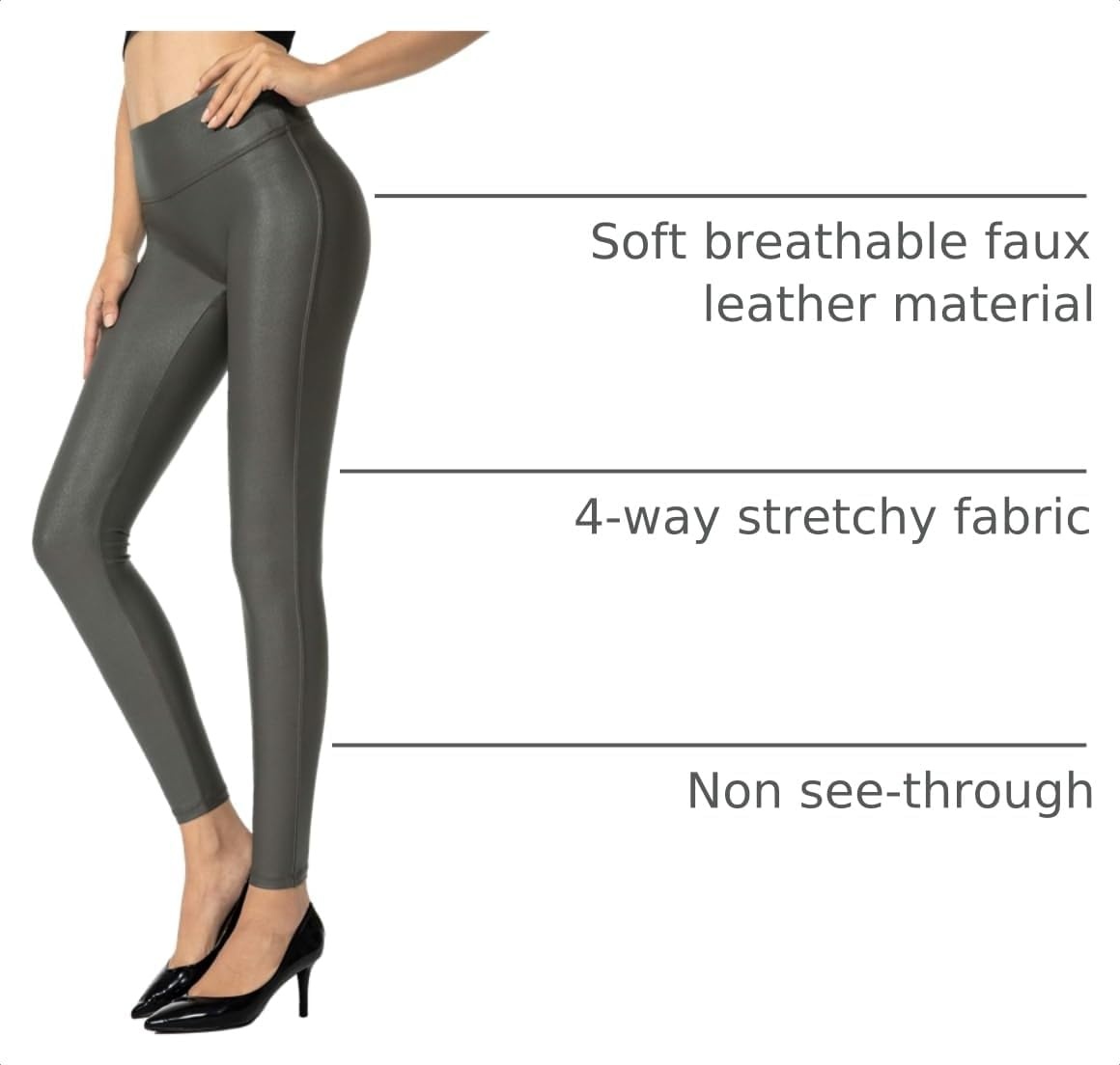 image:imageSANTINY Womens 25527 Faux Leather LeggingsOlive Green