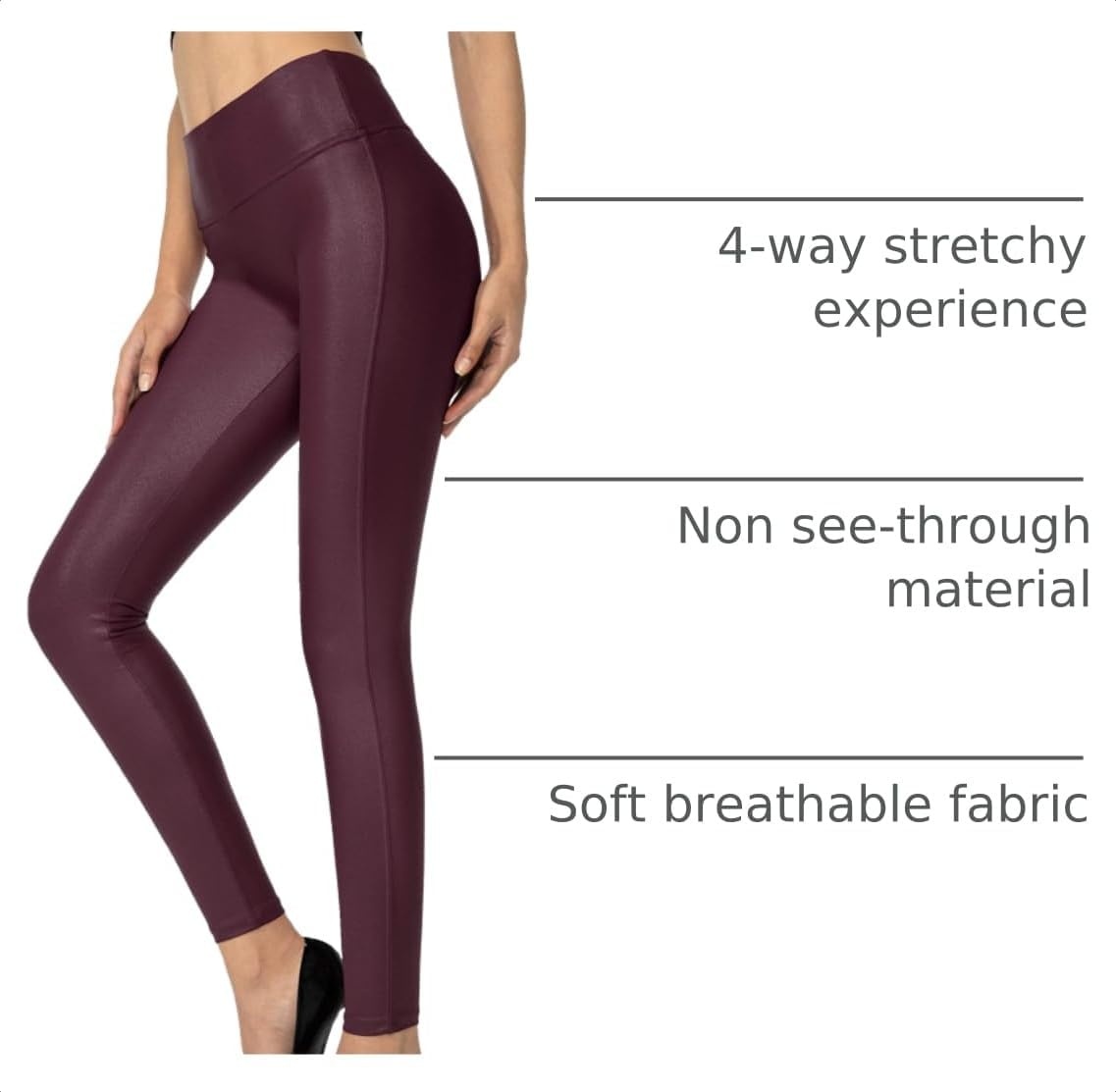 image:imageSANTINY Womens 25527 Faux Leather LeggingsWine Red