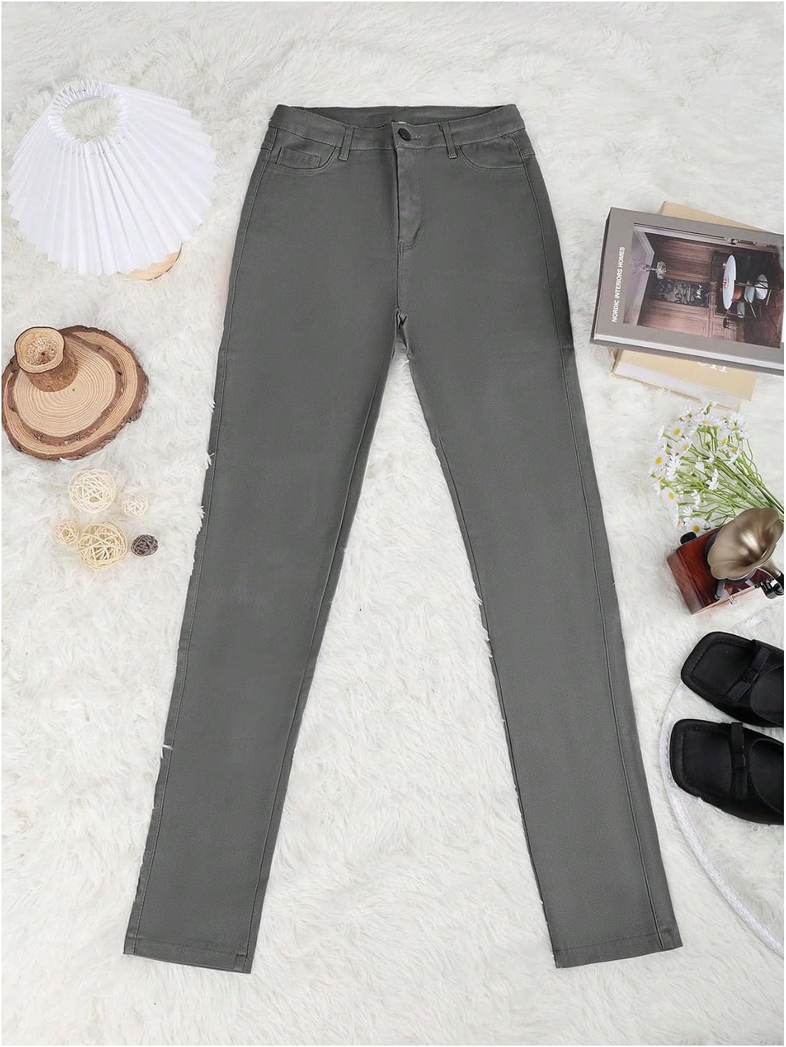 image:imageSHENHE Womens Faux Leather Pants Skinny Y2K Punk Leggings with PocketsDark Grey
