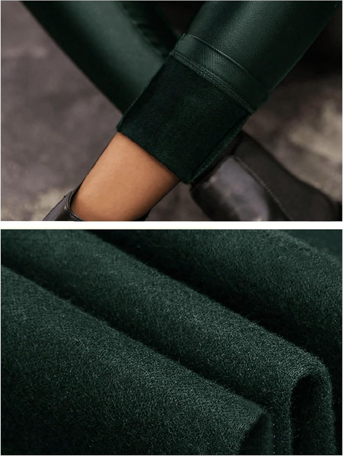 image:imageSHENHE Womens Faux Leather Pants Skinny Y2K Punk Leggings with PocketsFleeced Dark Green