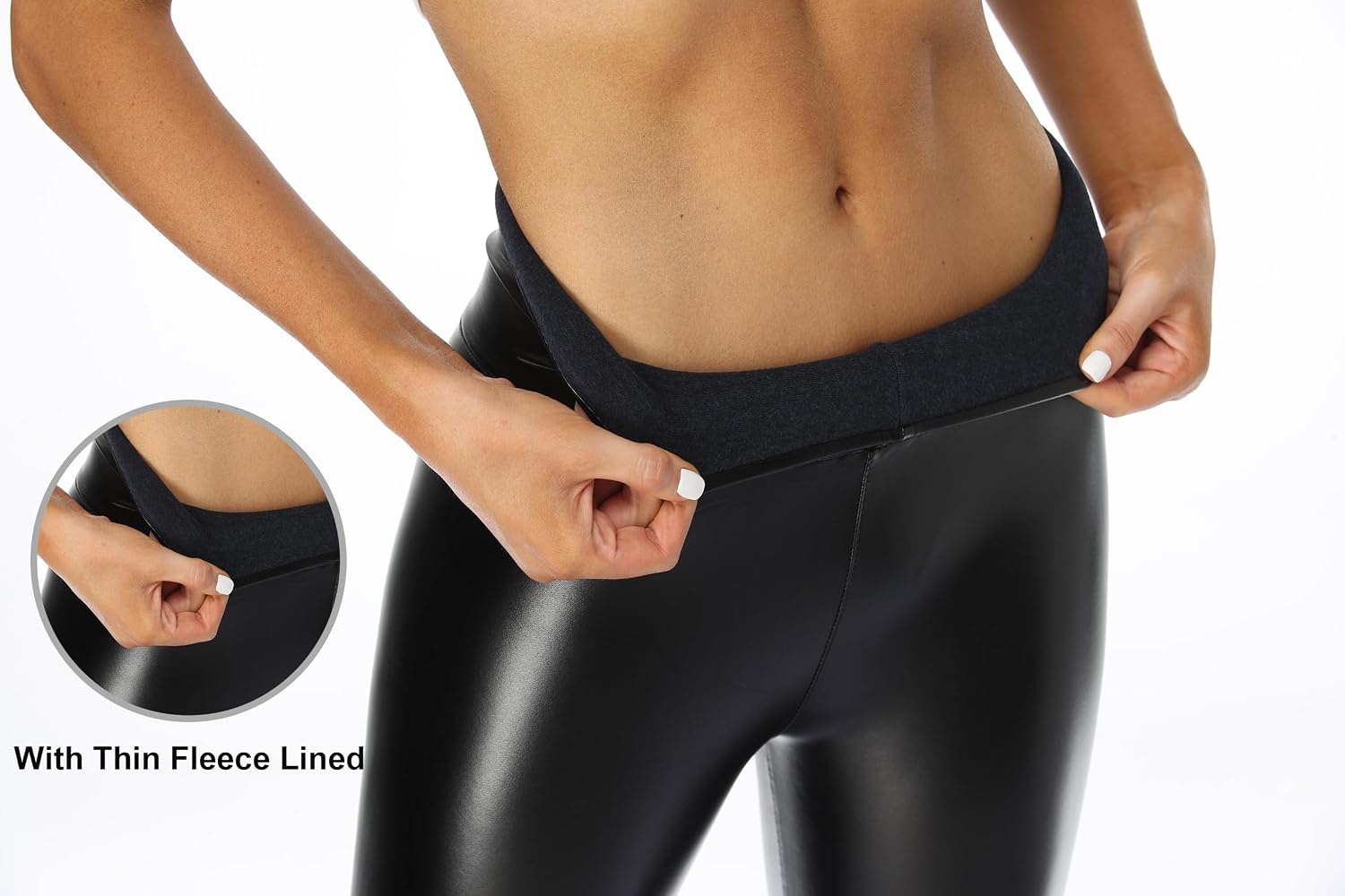 image:imageSPLASHGRIP Womens Faux Leather Leggings High Waisted Slim Pleather PantsFleece Linedbrown
