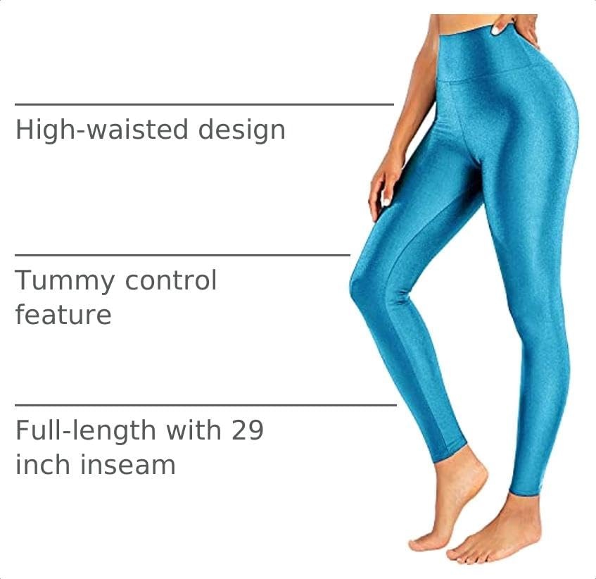 image:imageSghenr Womens High Waisted Yoga Pants Tummy Control Shiny Sports Tights Workout LeggingsBlue